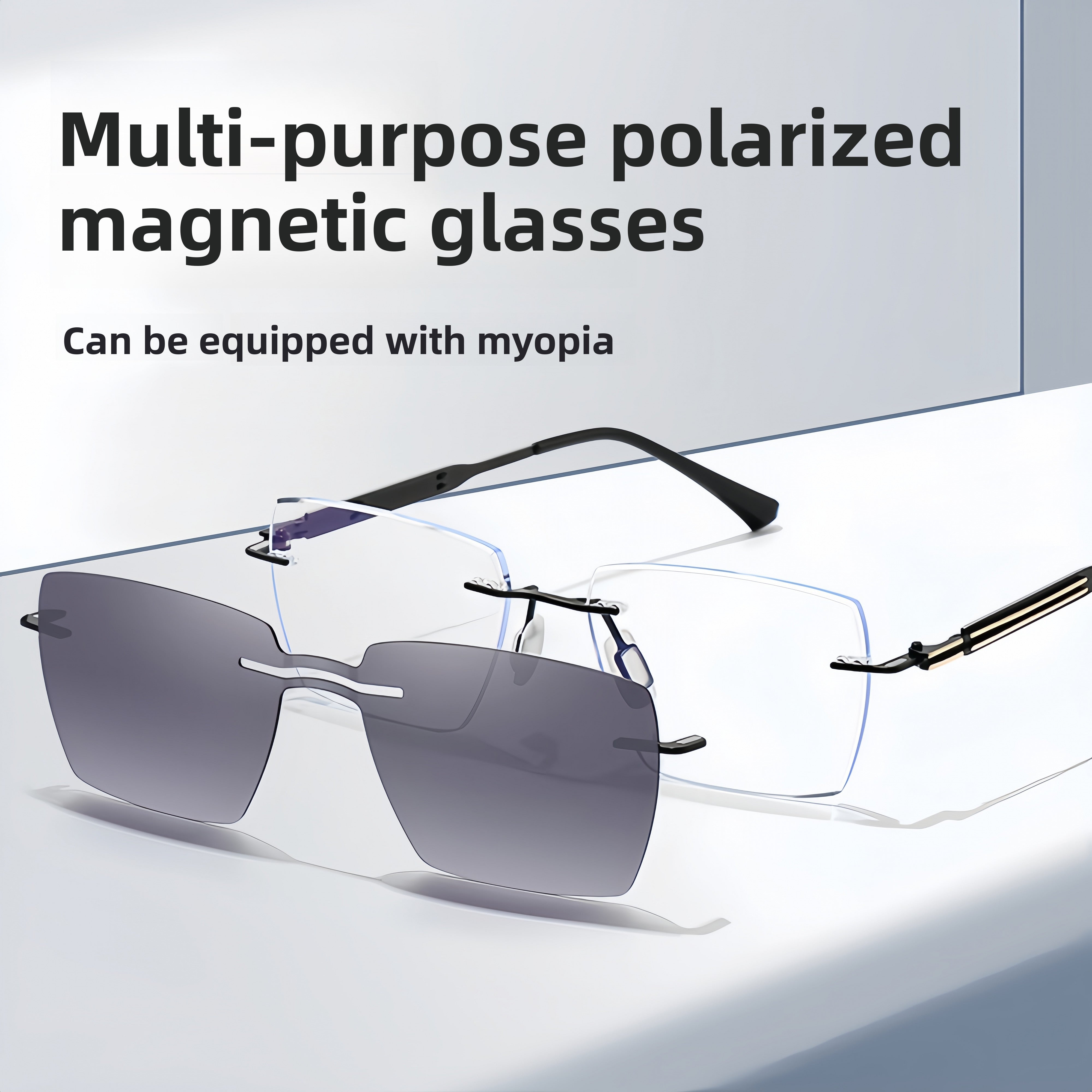 Men's Rimless Magnetic Clip-On Prescription Glasses Bundle