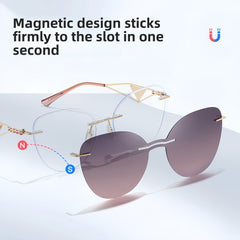 Cat Eye Women's Rimless Magnetic Clip-Ons with Rx Frames