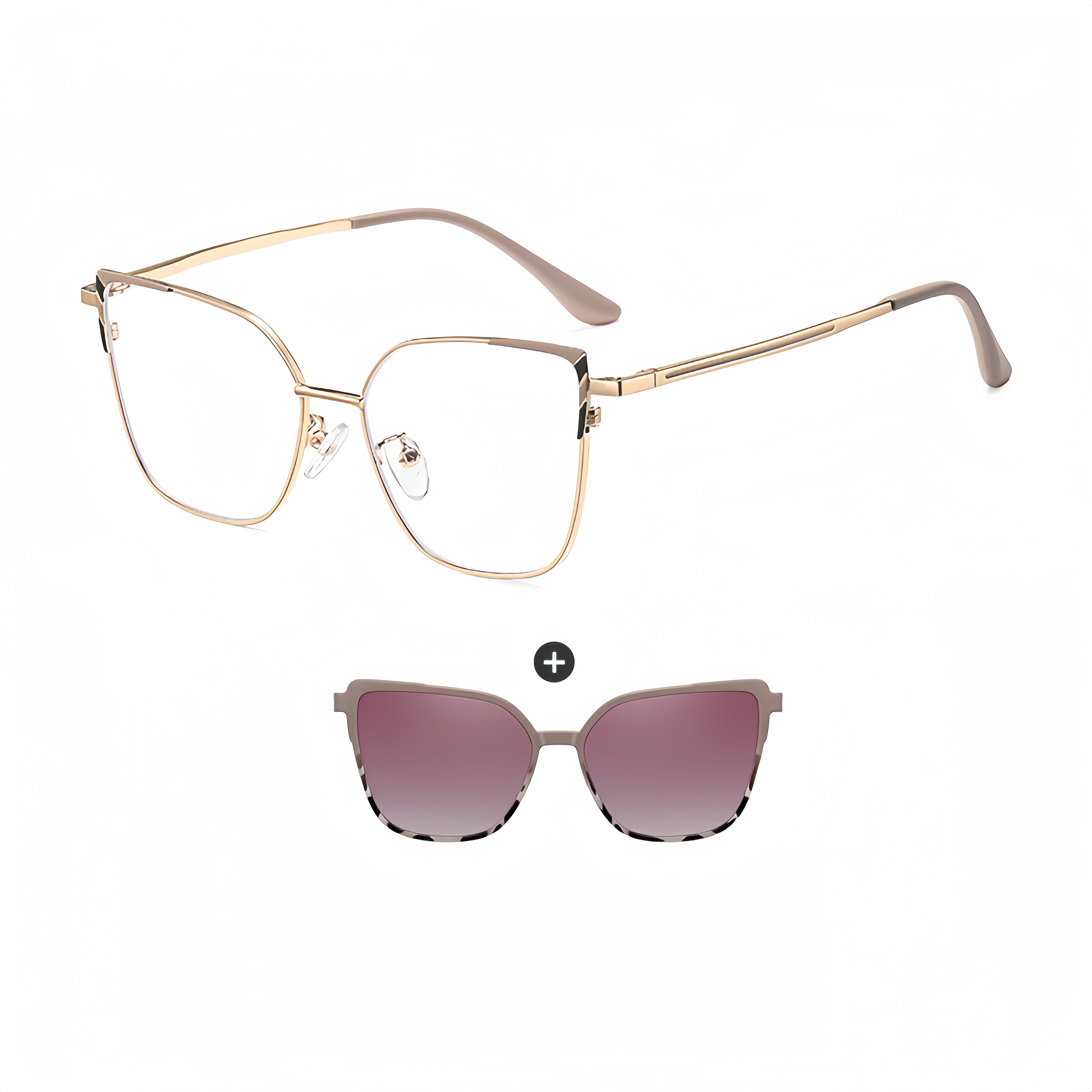 Women's Metal Prescription Glasses & Magnetic Clip-on Sunglasses Set