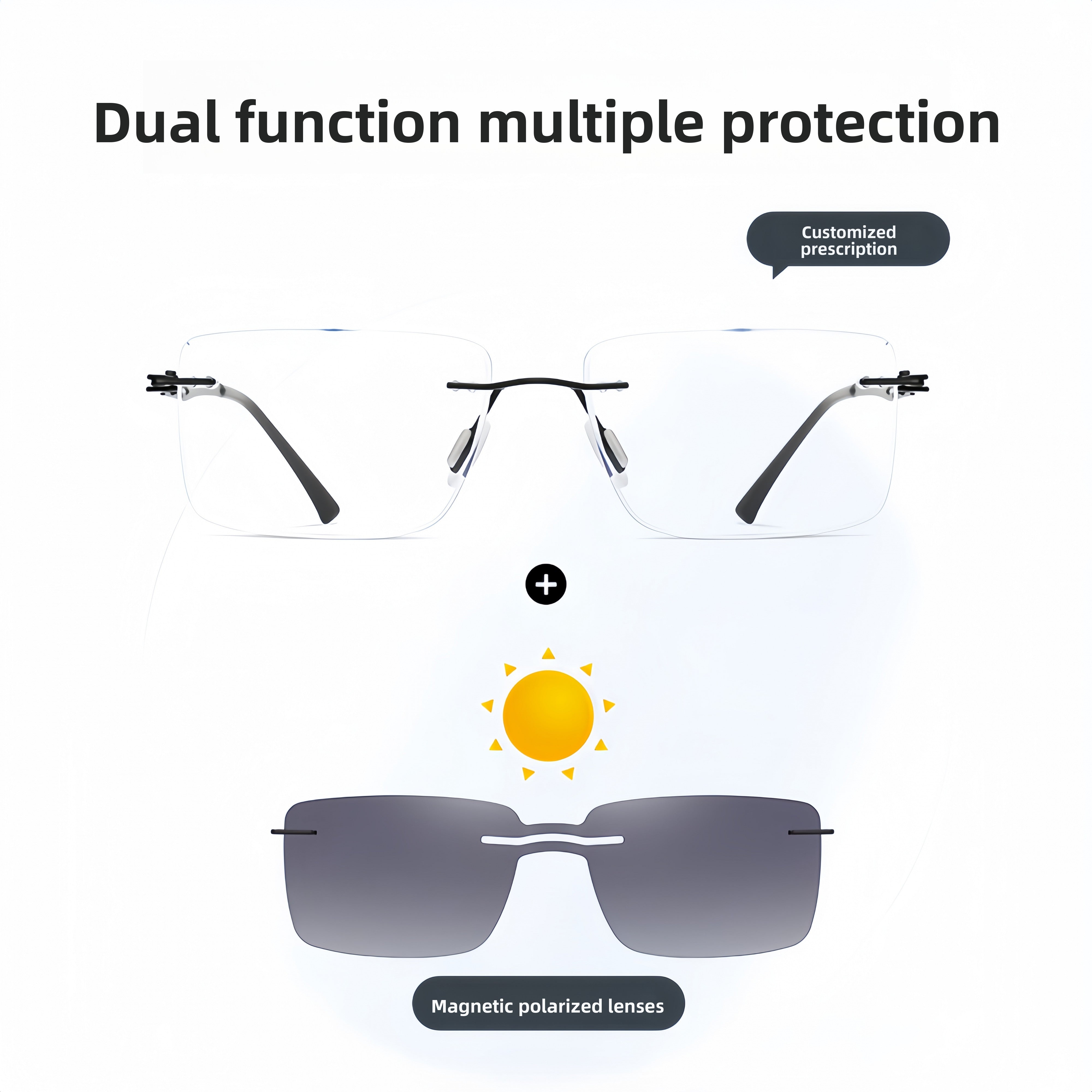 Rimless Rx Frame with Magnetic Clip-On System