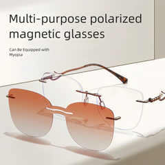 Rimless Magnetic Clip Sunglasses + RX Frame
