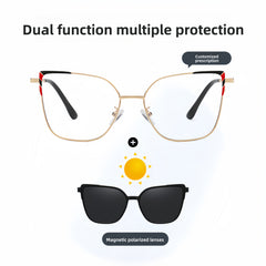 Women's Metal Prescription Glasses & Magnetic Clip-on Sunglasses Set