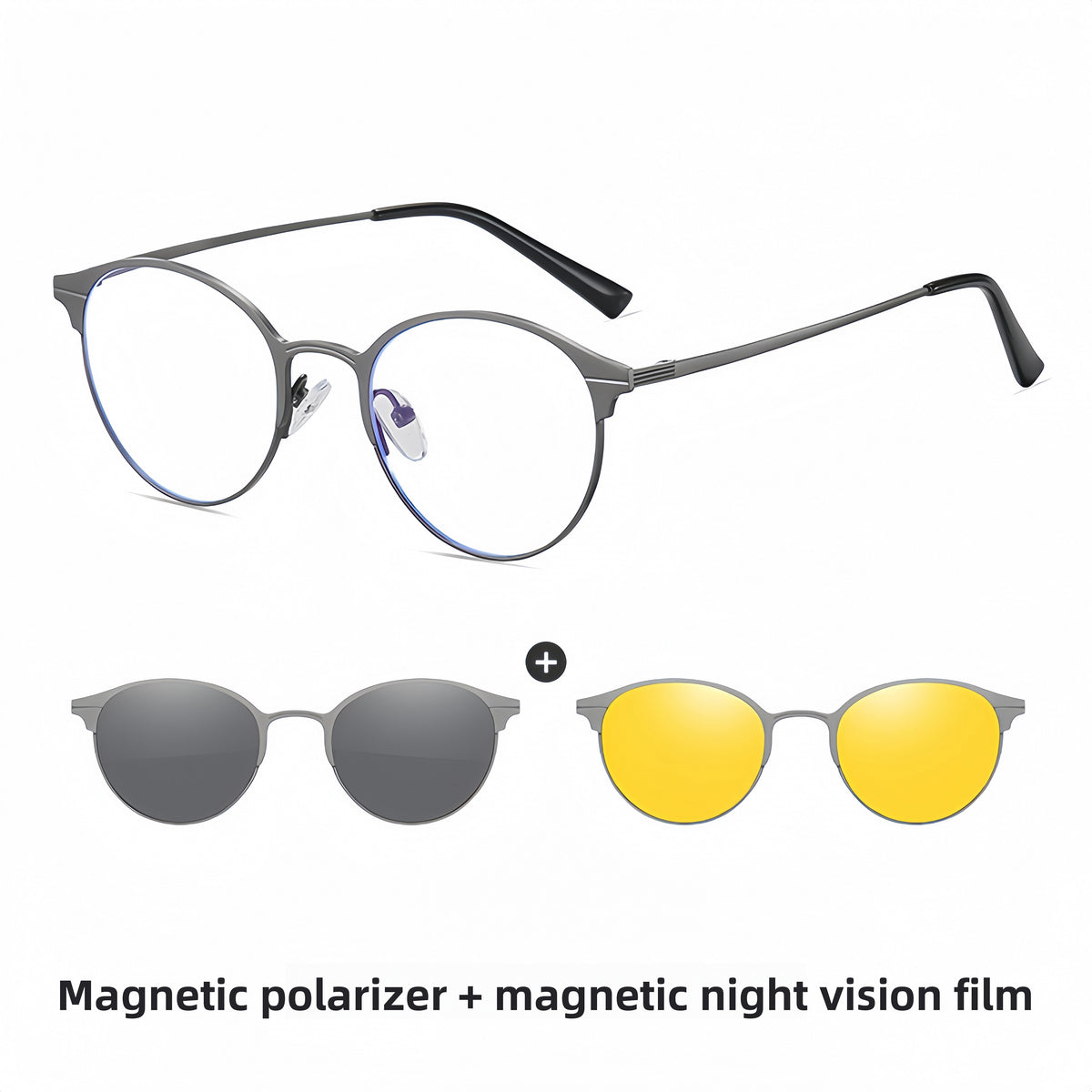 Men's 3-in-1 Round Prescription Frame & Sunglasses Set