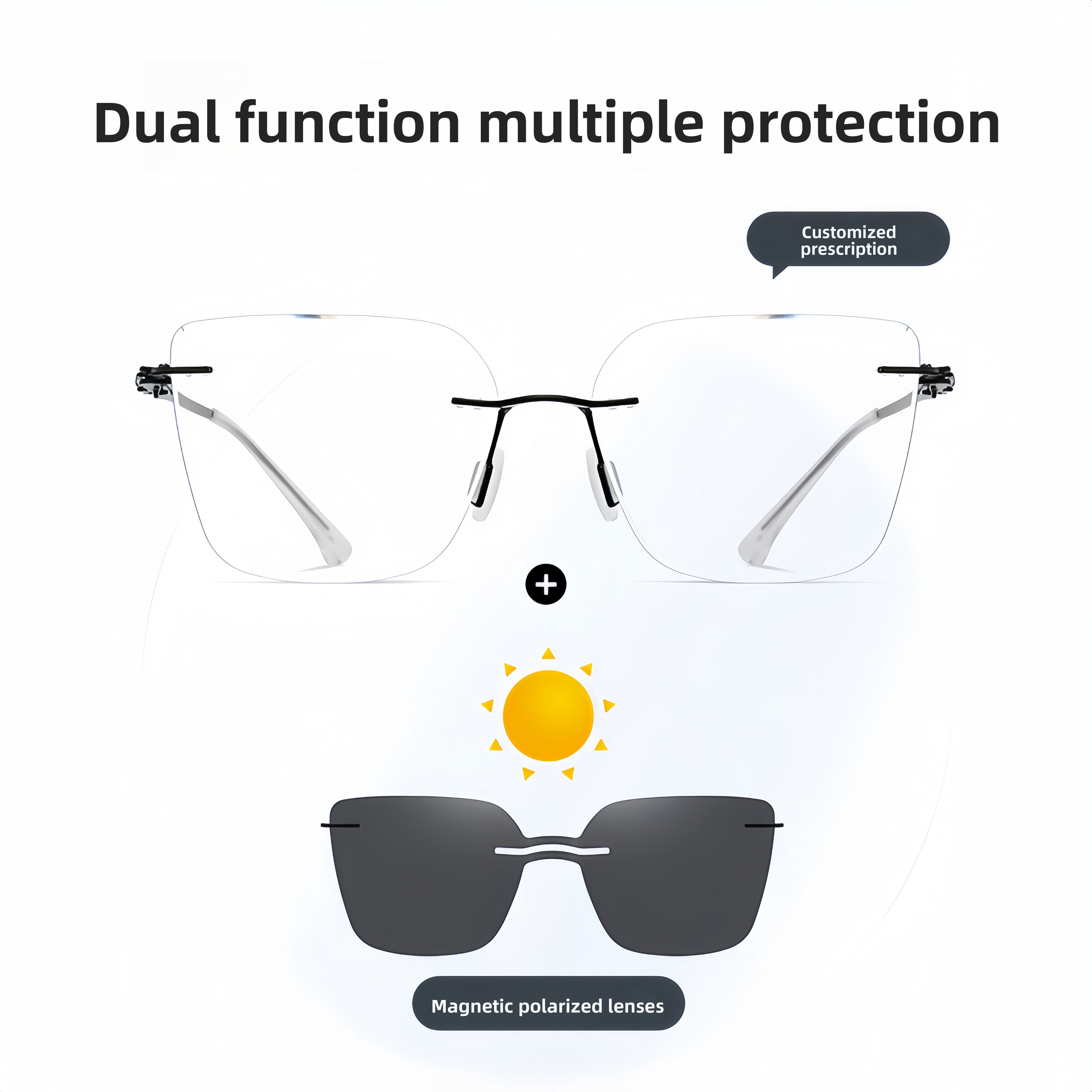 Women's Frameless Prescription Set with Magnetic Sunglass Clip-ons