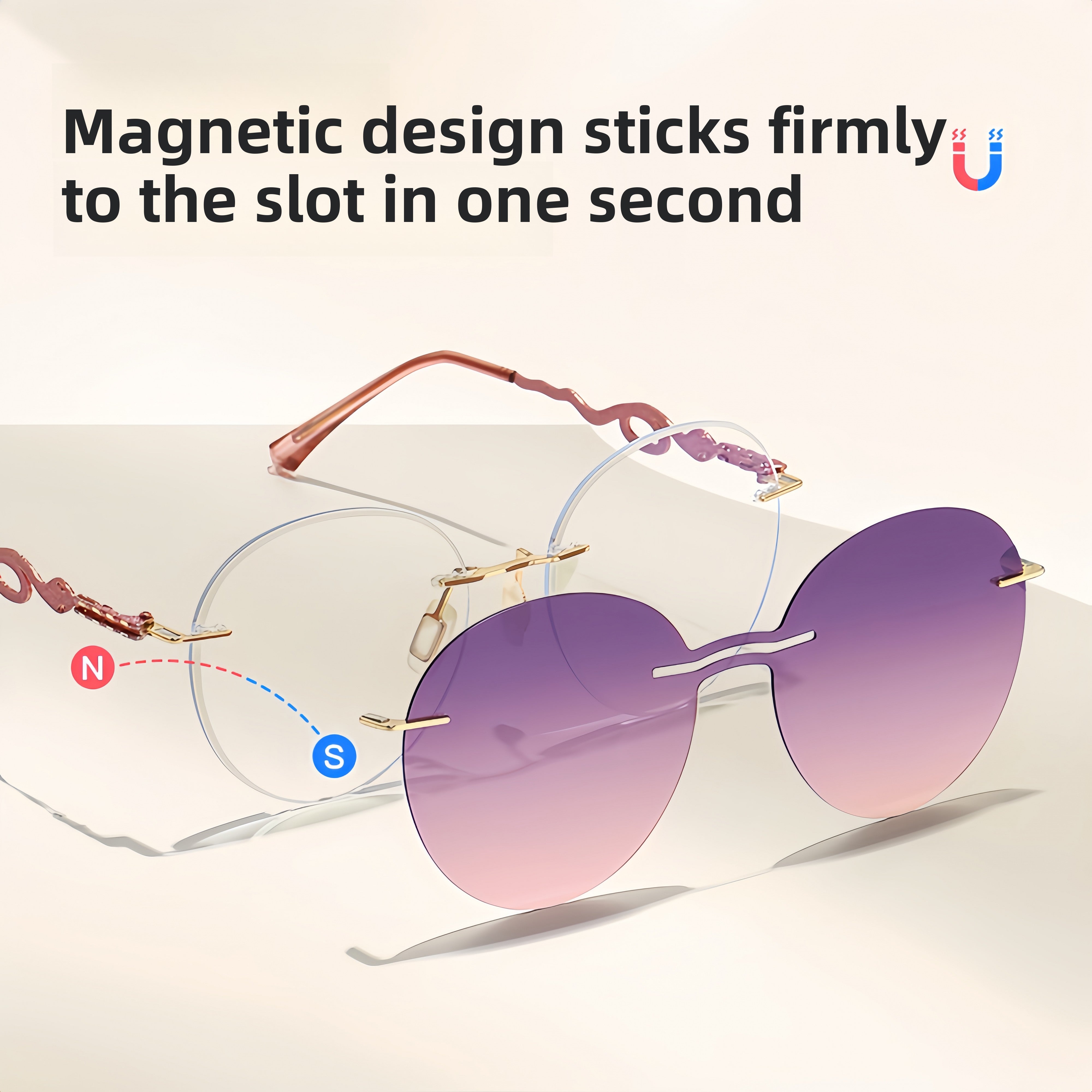 Women's Rimless Magnetic Clip-On Sunglasses |   Rx-Ready