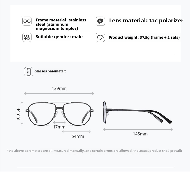Men's Aluminum-Magnesium 3-in-1 Sunglasses Frame