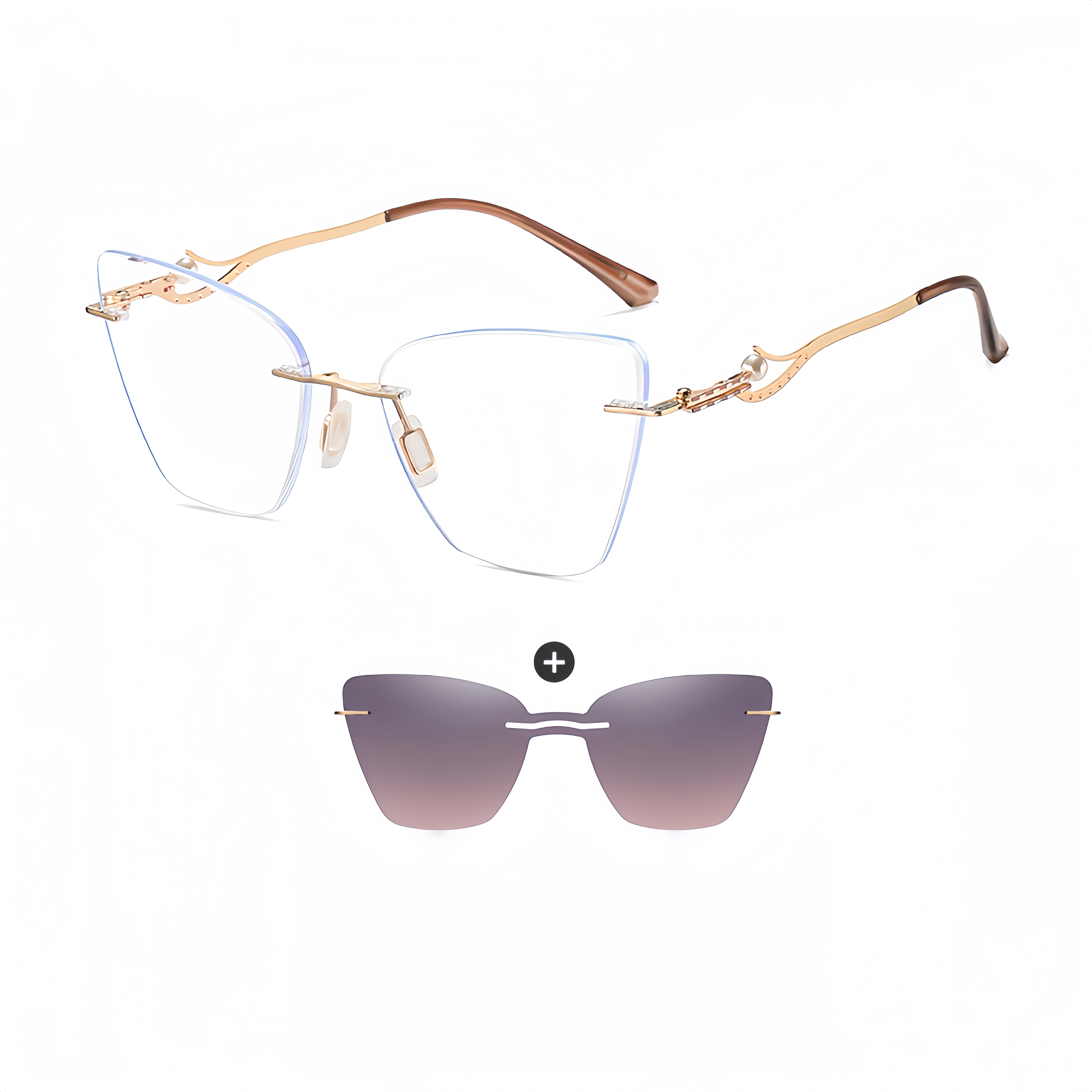 Women's Rimless All-in-One Sunglasses & Prescription Eyewear Set