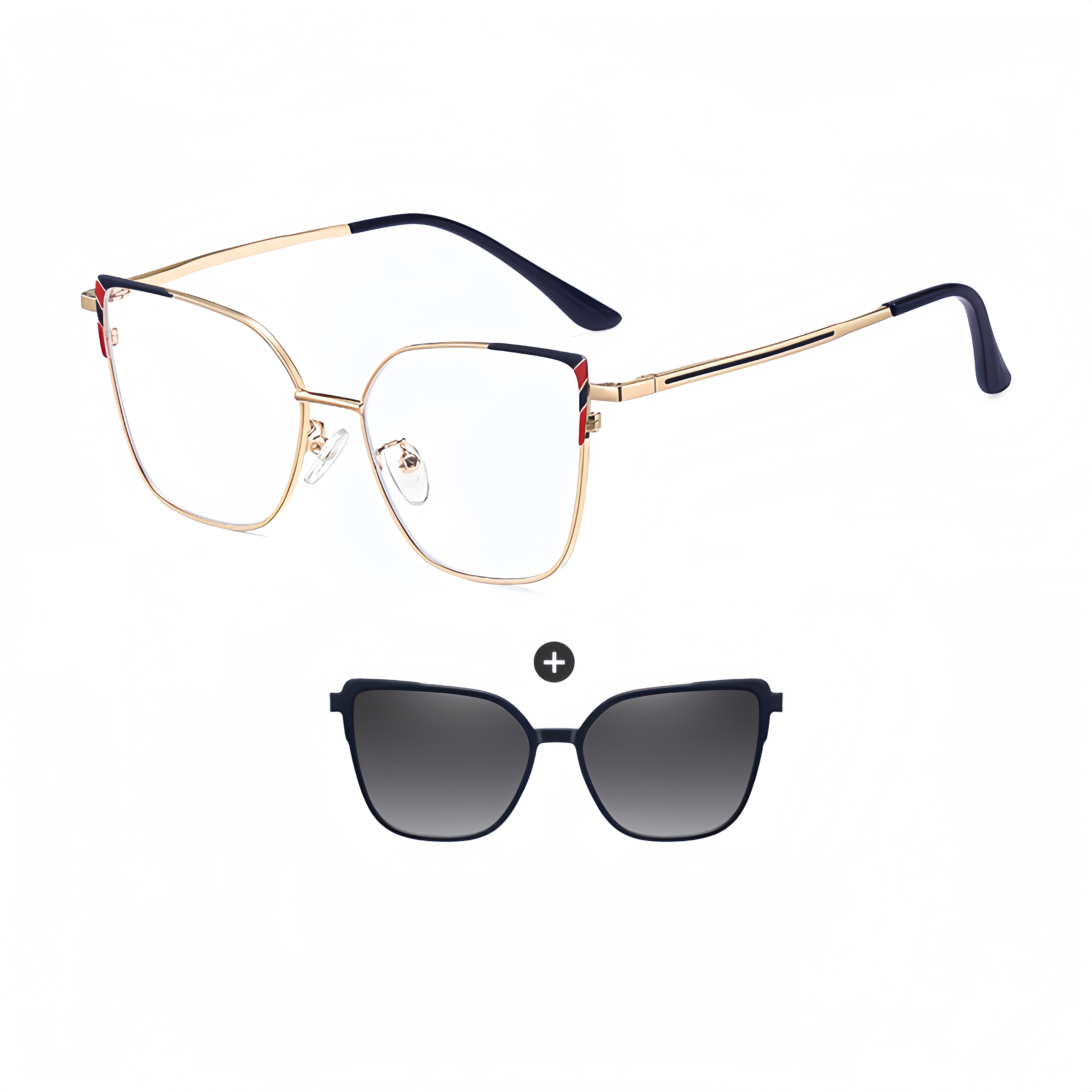 Women's Metal Prescription Glasses & Magnetic Clip-on Sunglasses Set