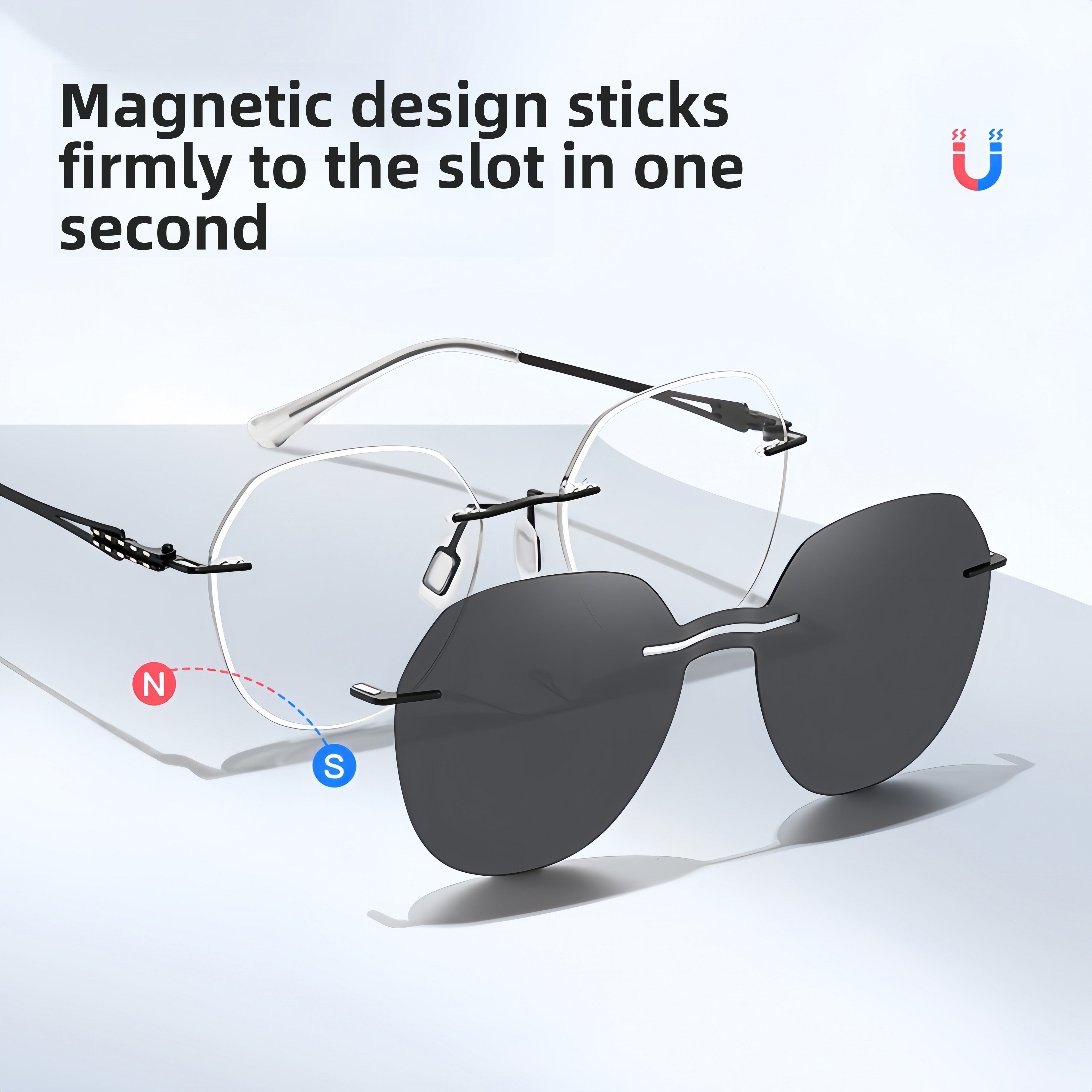 Women's Magnetic Clip-on Sunglasses for Frameless Prescription Glasses