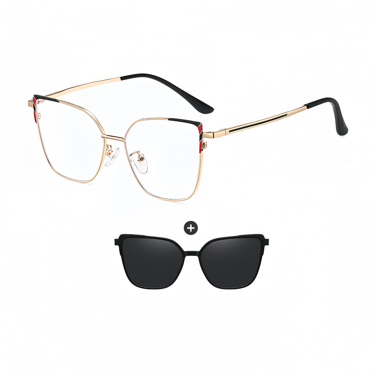 Women's Metal Prescription Glasses & Magnetic Clip-on Sunglasses Set