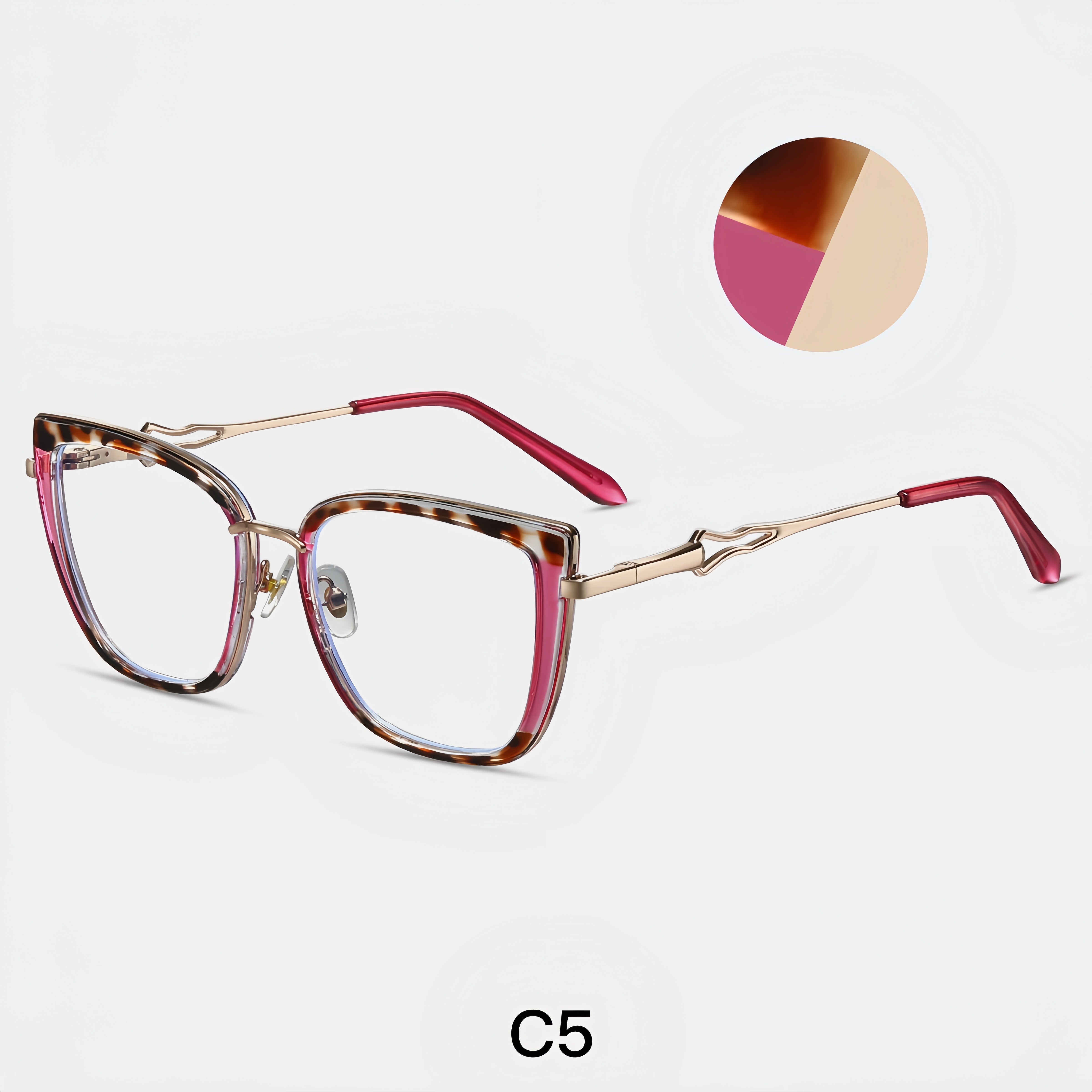 Women's TR90+ Metal Leopard Pattern Square Eyeglass Frame