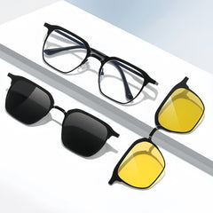 Men's Magnetic Clip-On Sunglasses & Optical Frames Bundle