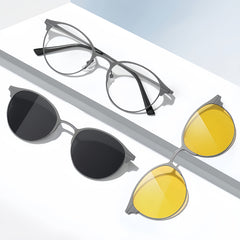 Men's 3-in-1 Round Prescription Frame & Sunglasses Set