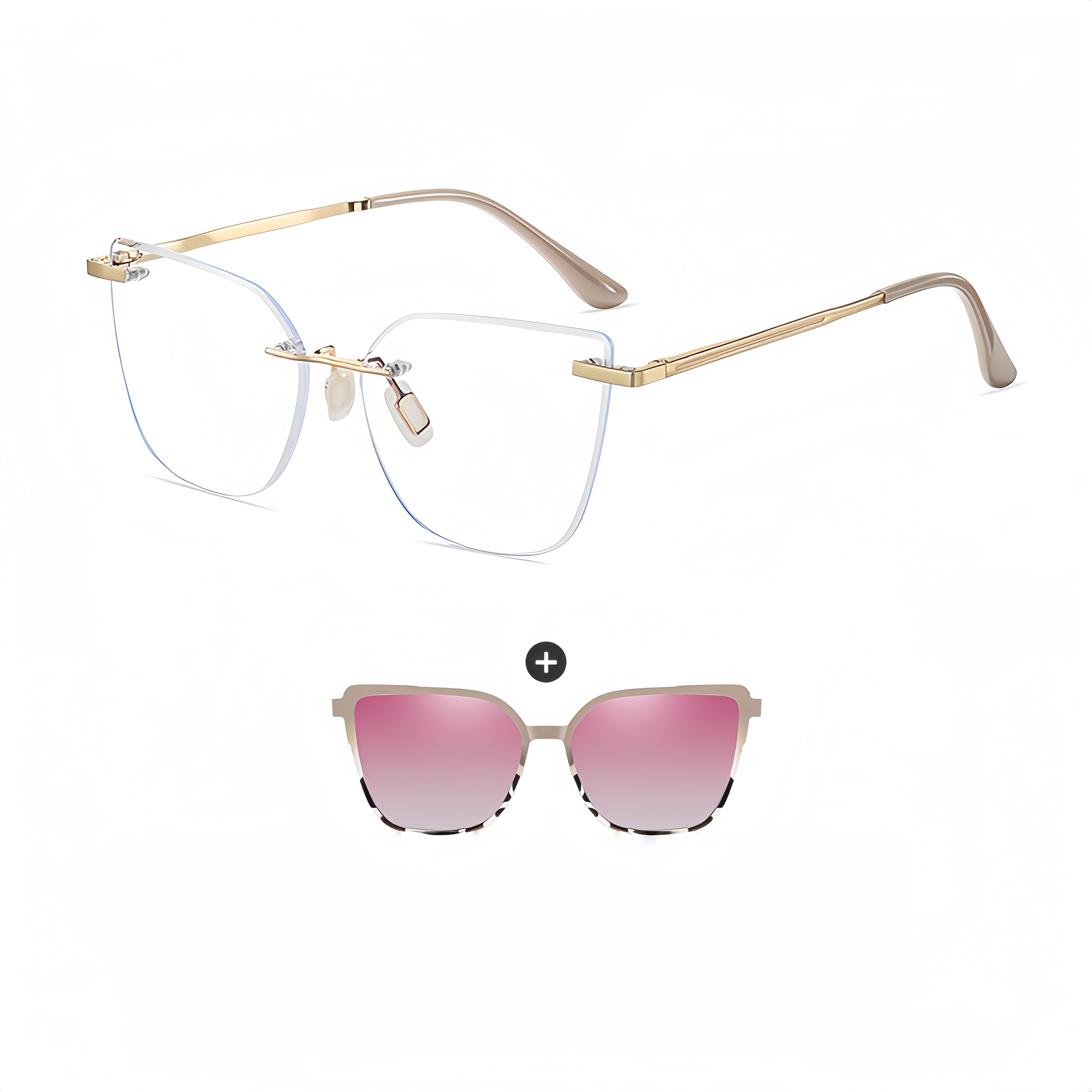Women's TR90 Ultralight Prescription Frame with Magnetic Clip-on Sunglass Kit