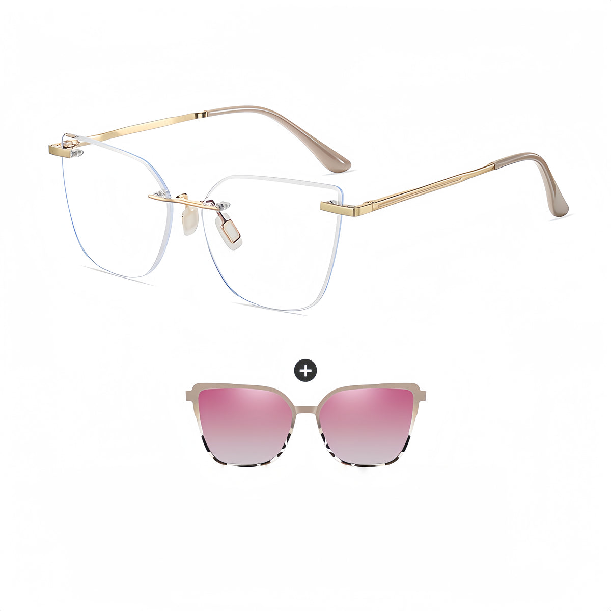 Women's TR90 Ultralight Prescription Frame with Magnetic Clip-on Sunglass Kit