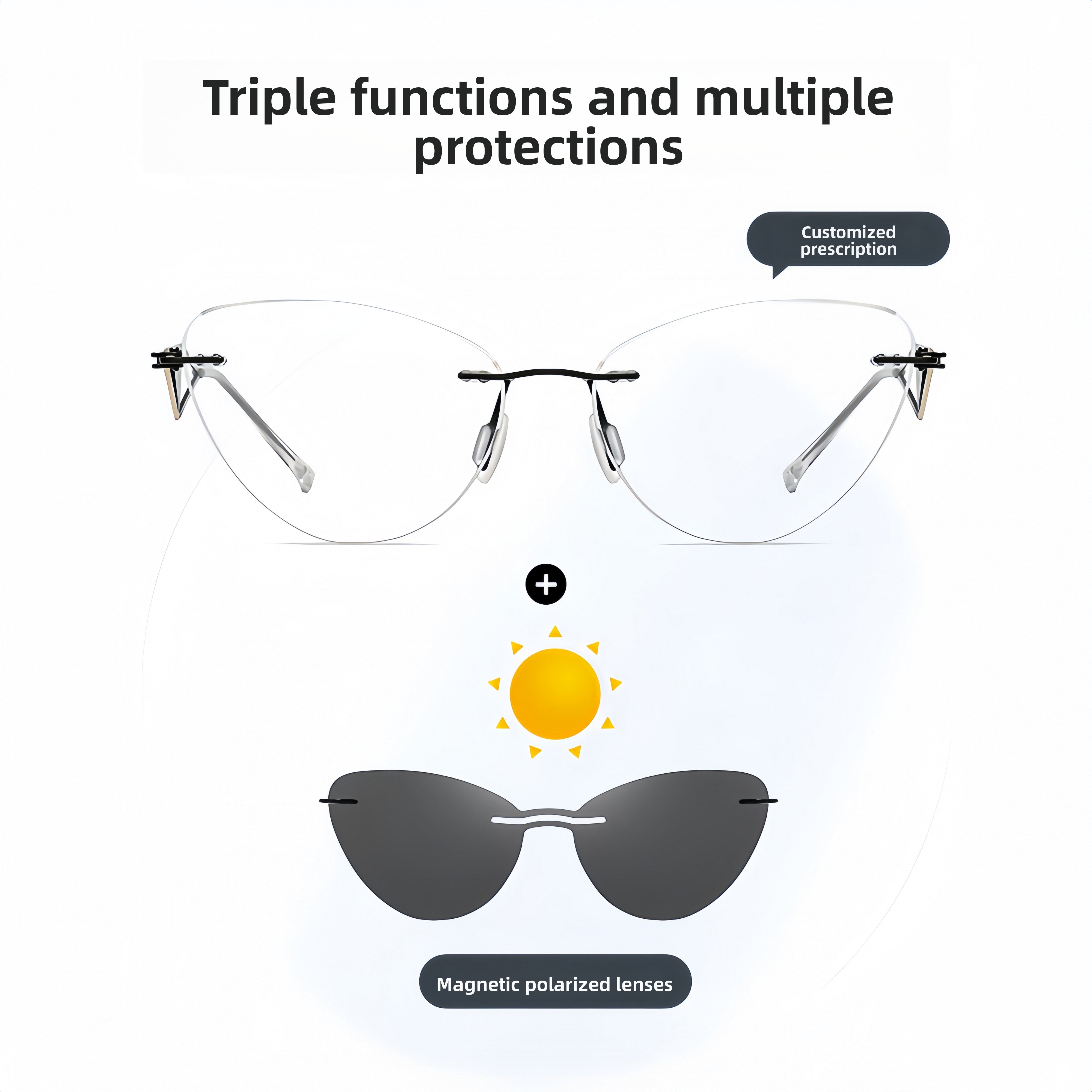 Cat-Eye Rimless RX Frame with Magnetic Clip