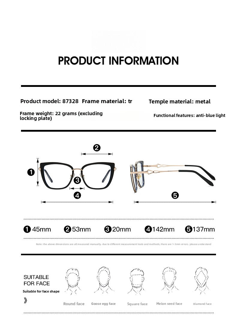 Women's TR90+ Metal Leopard Pattern Square Eyeglass Frame