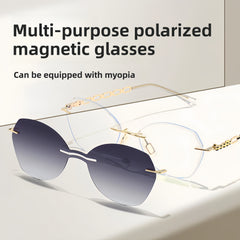 Women's Rimless Magnetic Clip-On Sunglasses & Optical Frames Bundle