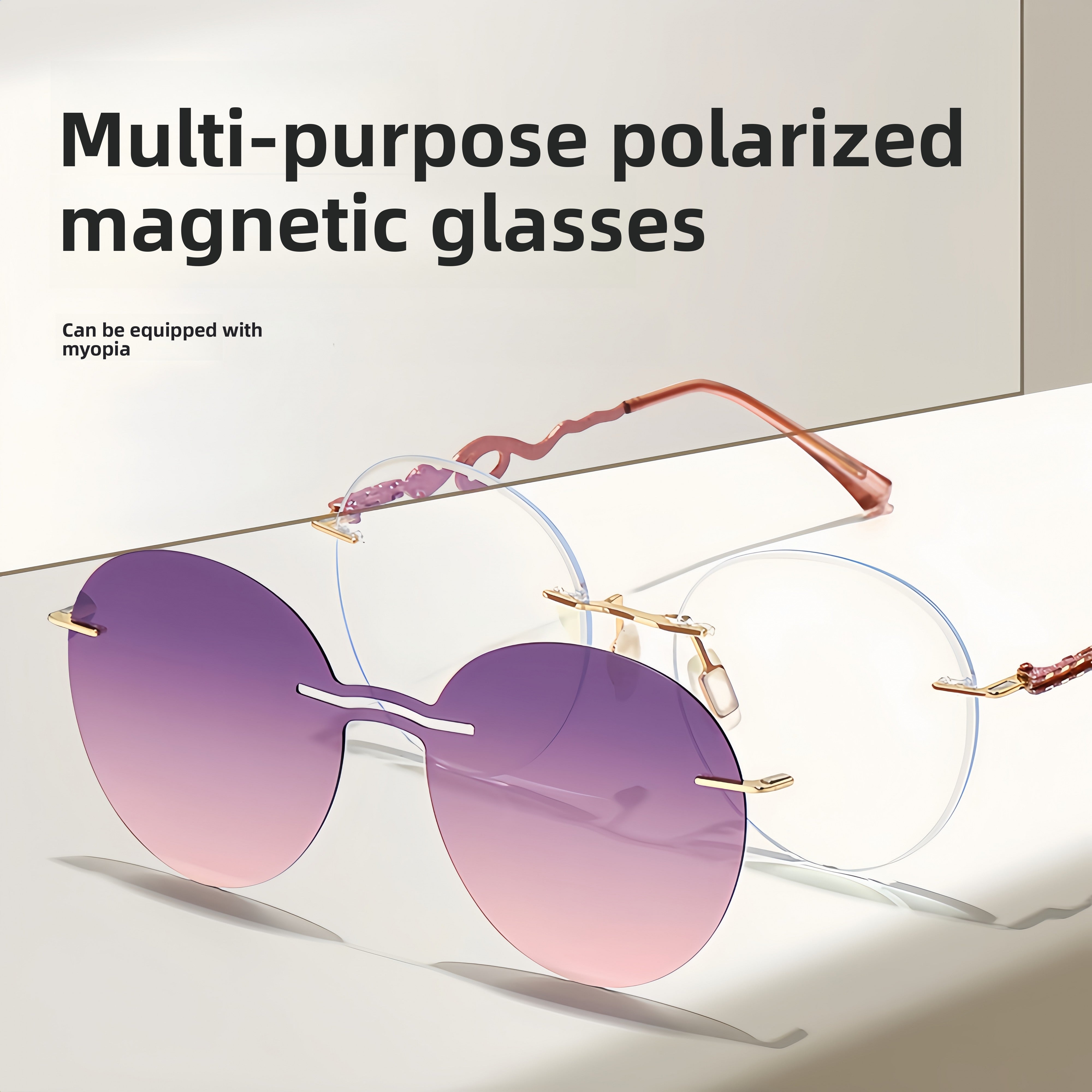 Women's Rimless Magnetic Clip-On Sunglasses |   Rx-Ready