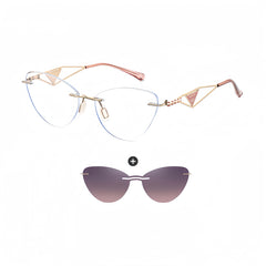 Cat-Eye Rimless RX Frame with Magnetic Clip