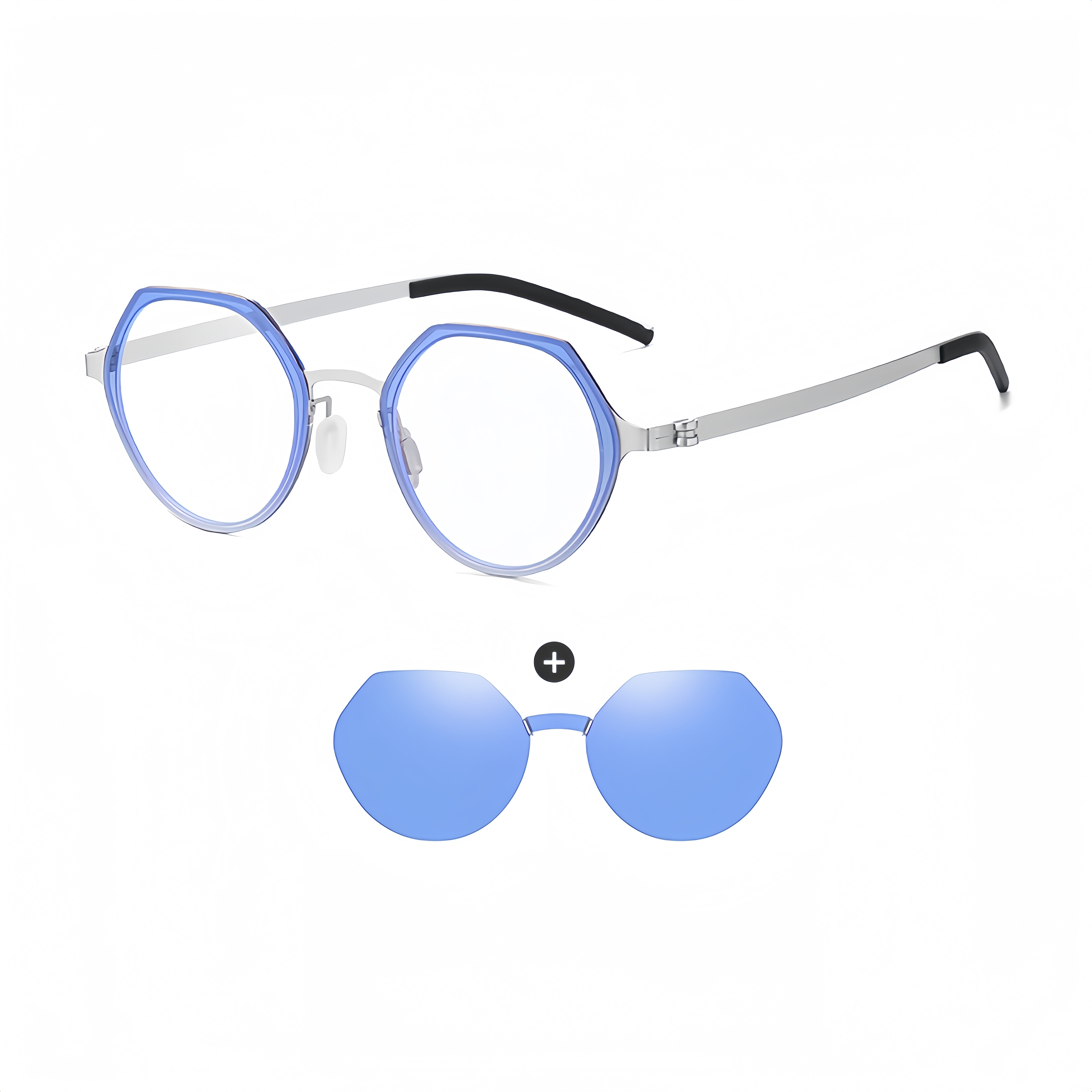 Geometric Titanium Frame with Mag-Polarized Clip-Ons