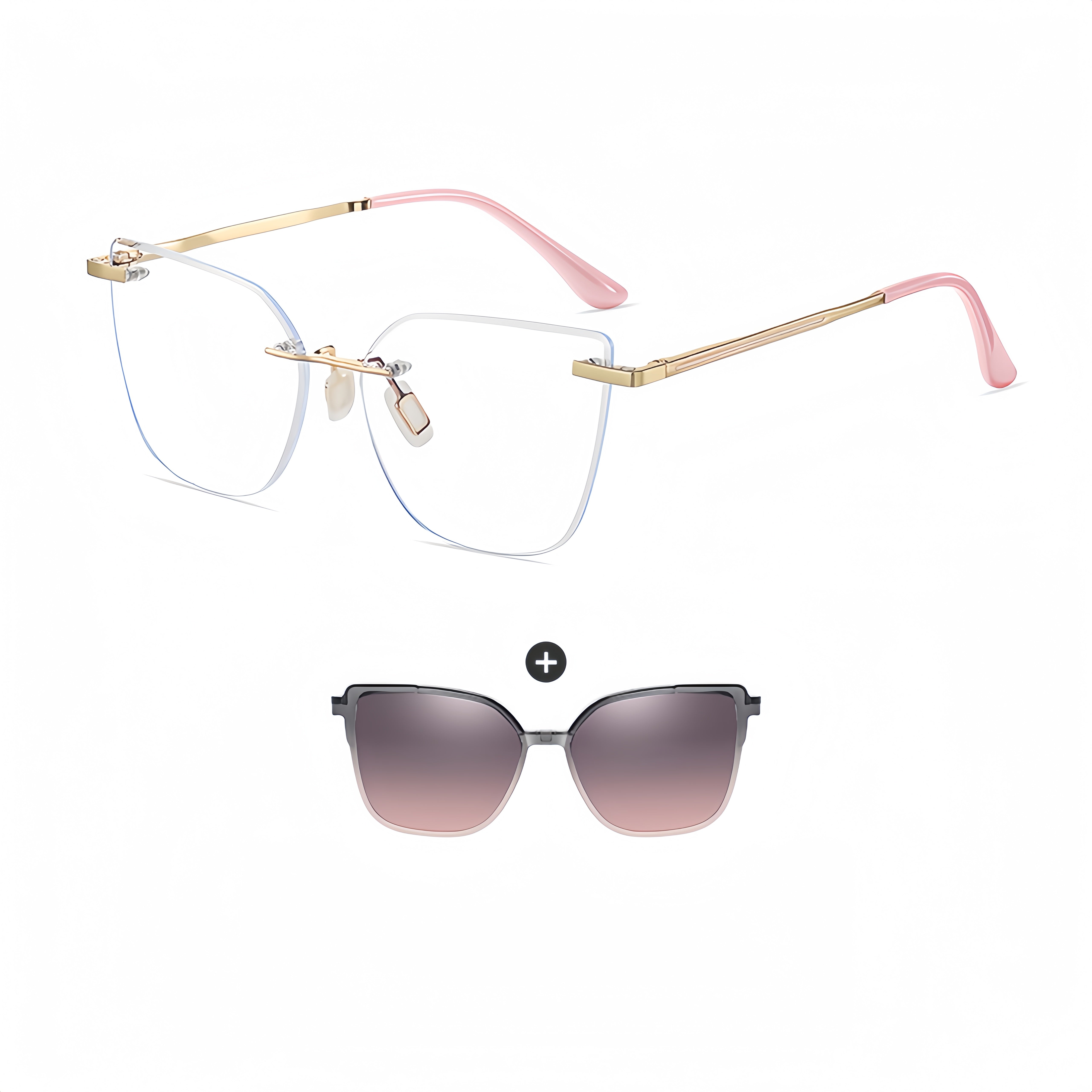 Women's TR90 Ultralight Prescription Frame with Magnetic Clip-on Sunglass Kit