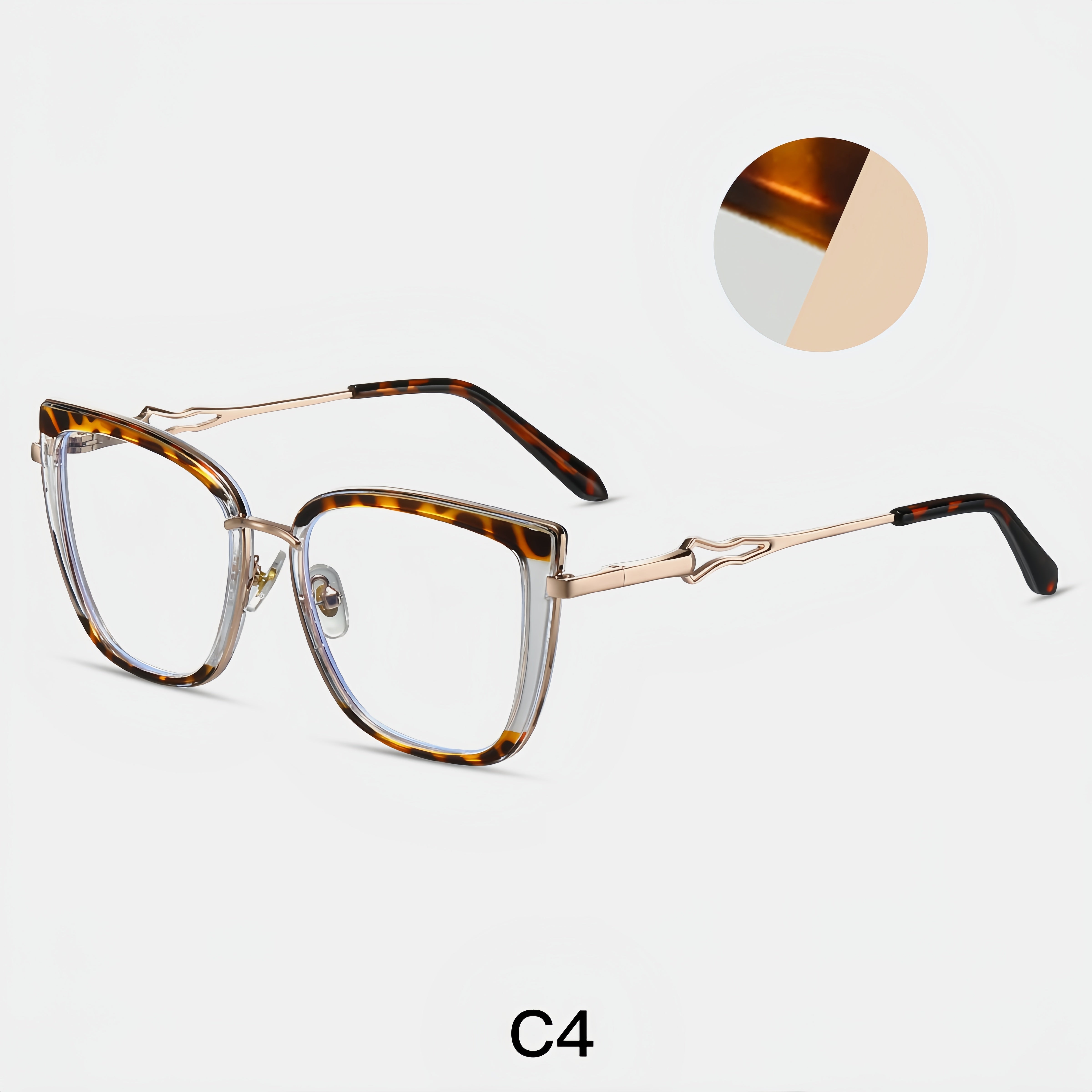 Women's TR90+ Metal Leopard Pattern Square Eyeglass Frame