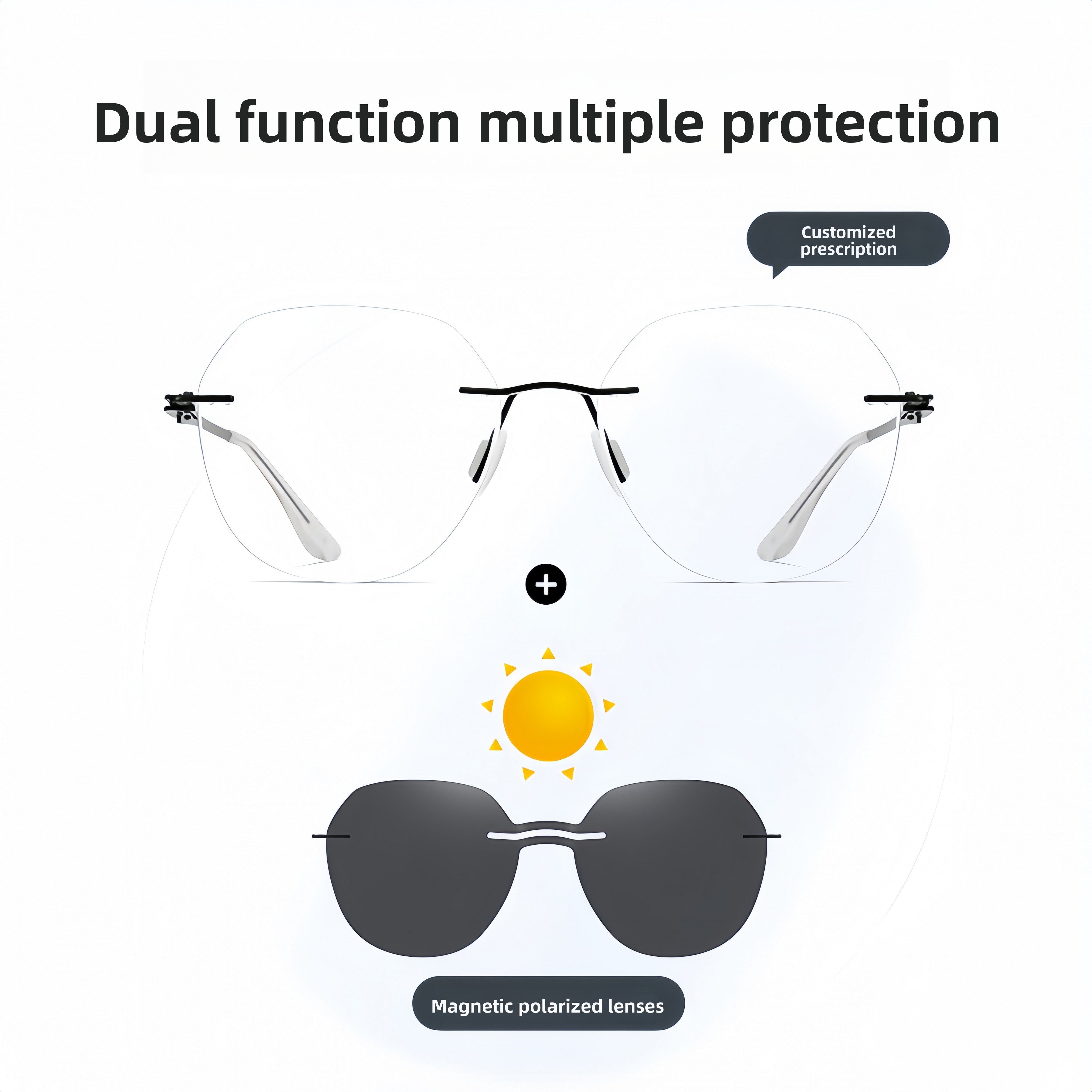 Women's Magnetic Clip-on Sunglasses for Frameless Prescription Glasses