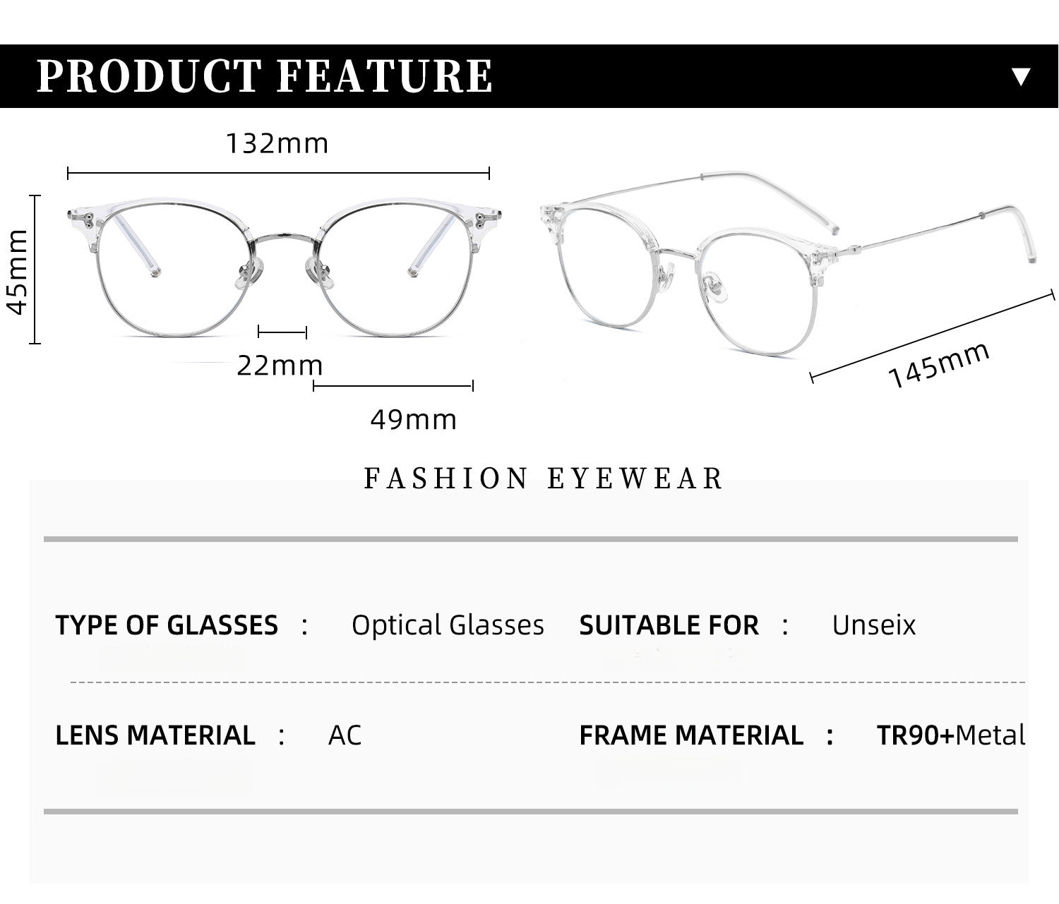 Unisex Browline Prescription Glasses Frames