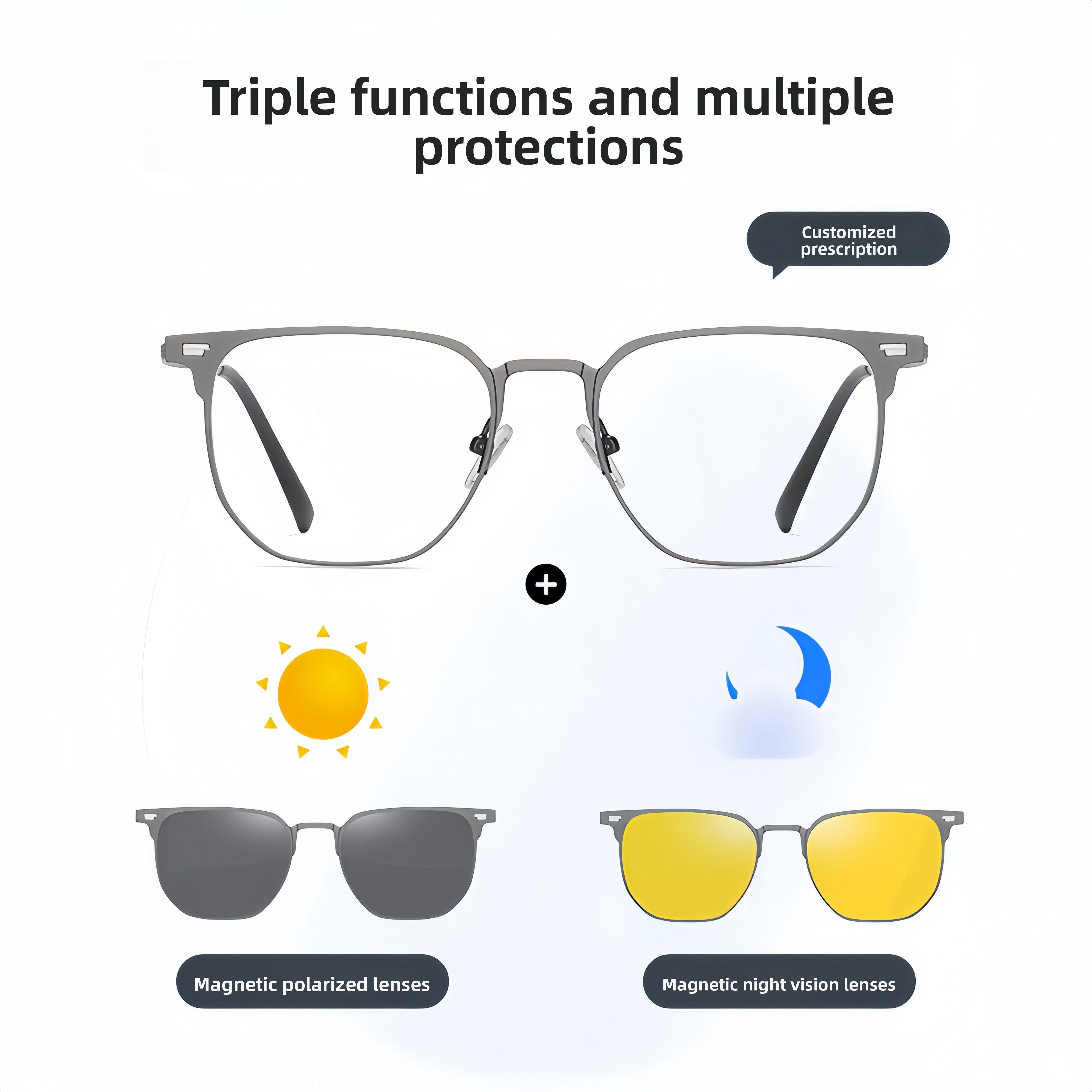 Men's 3-in-1 Magnetic Sunglasses - Prescription Glasses Frame
