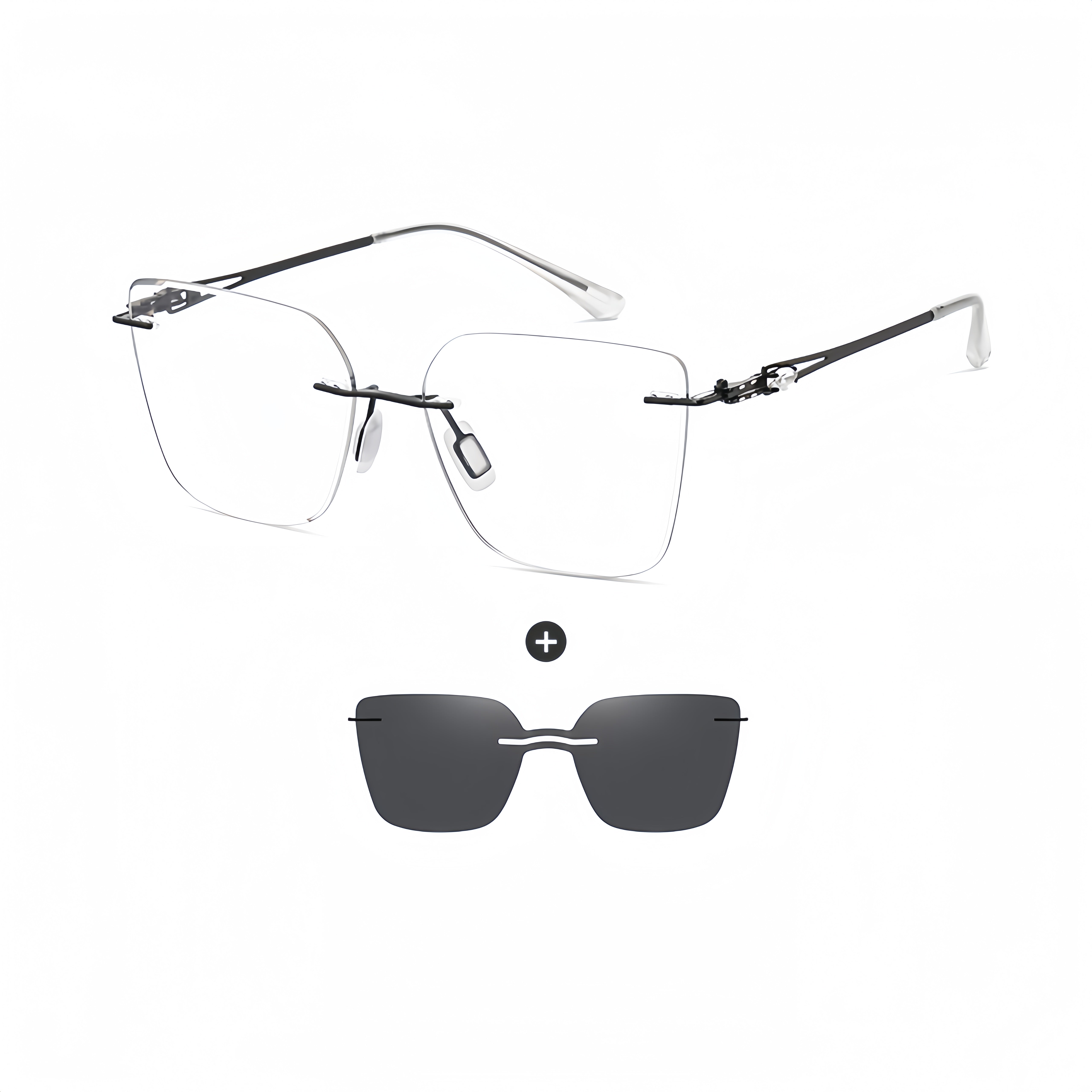 Women's Frameless Prescription Set with Magnetic Sunglass Clip-ons