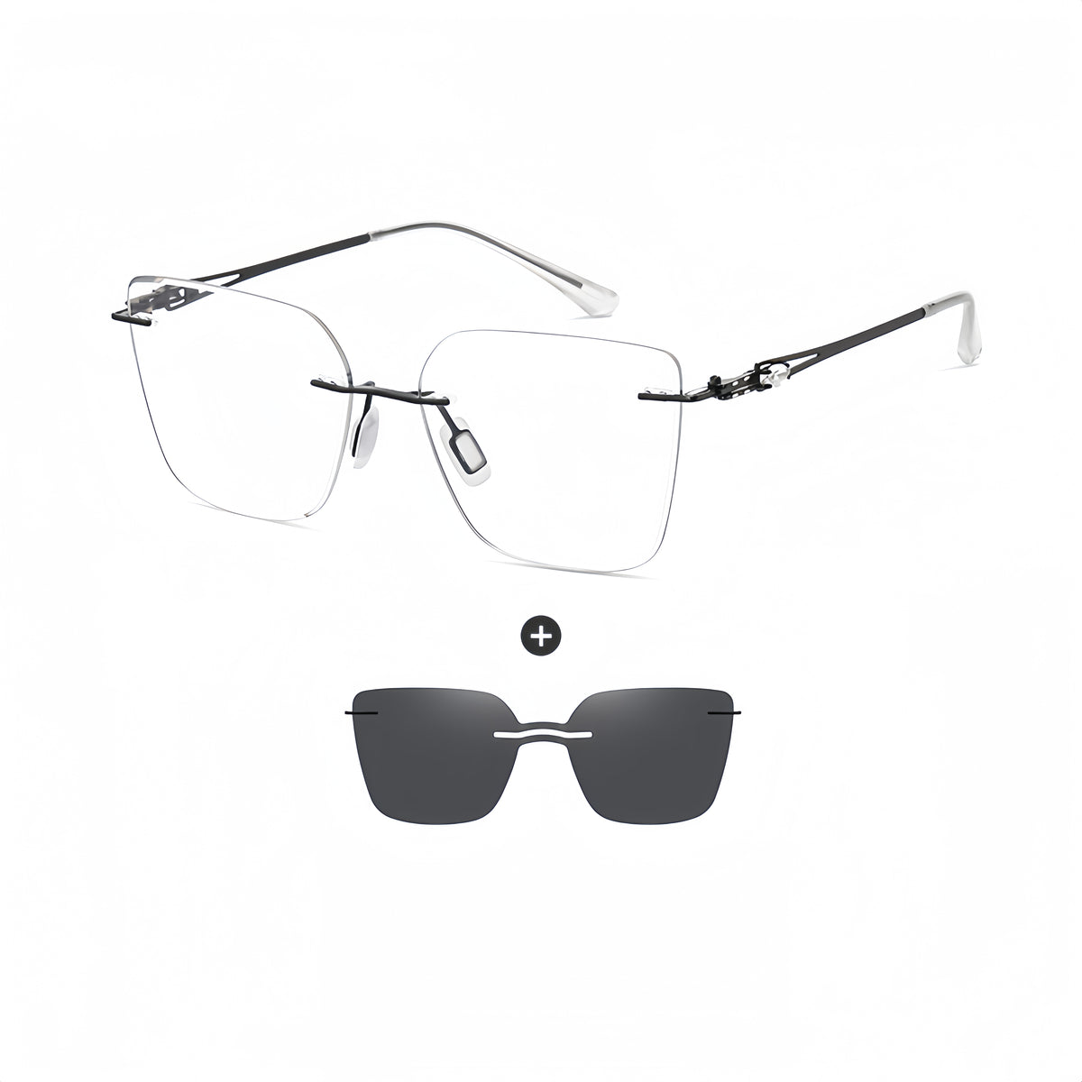 Women's Frameless Prescription Set with Magnetic Sunglass Clip-ons