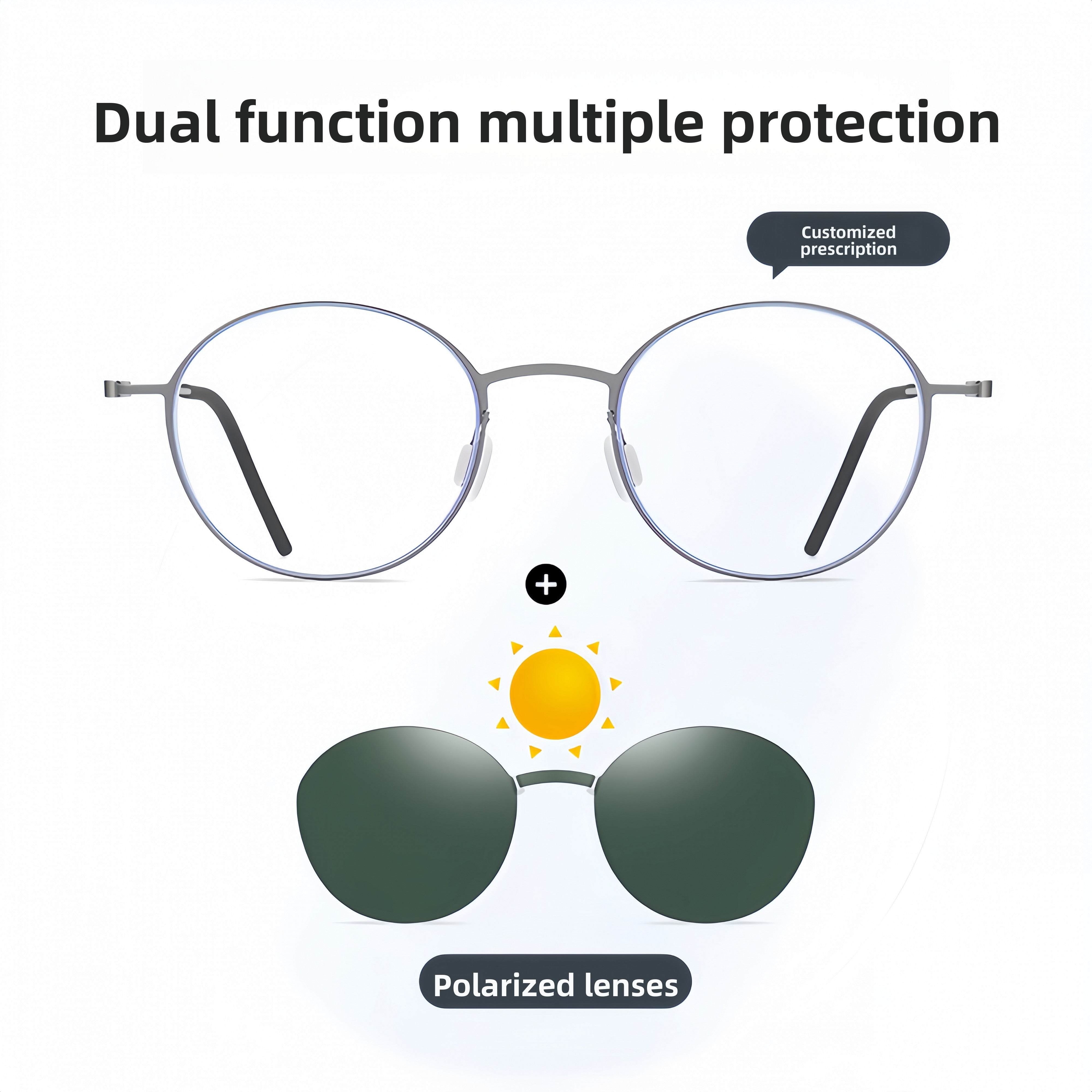 Round Magnetic RX Frame with Clip-On Sunglasses