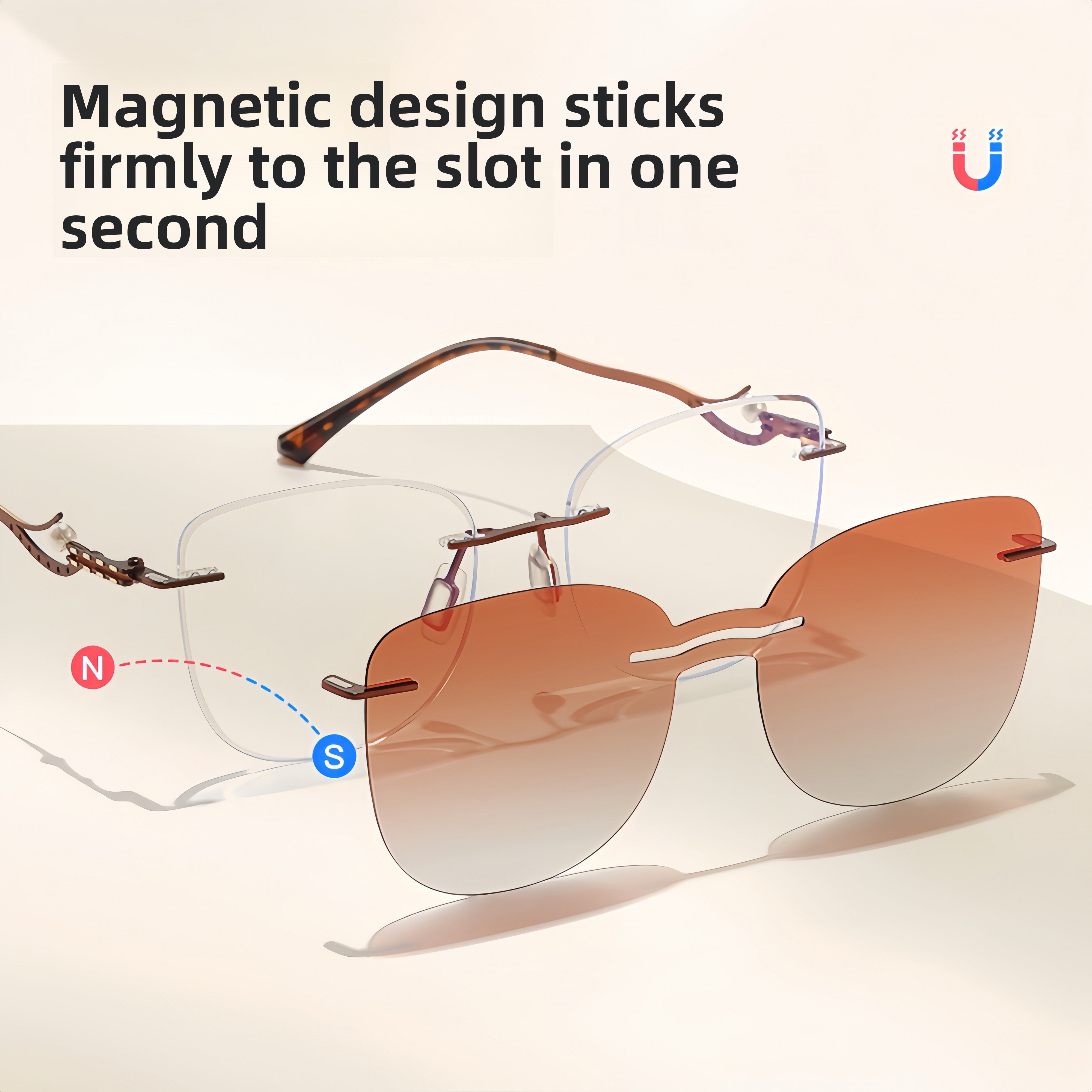 Rimless Magnetic Clip Sunglasses + RX Frame