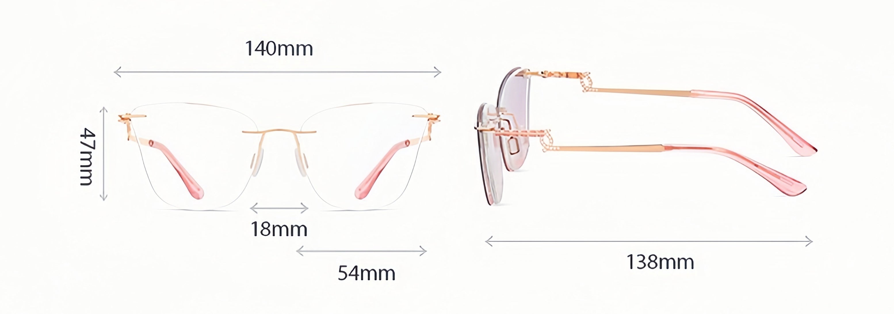 Women's Rimless Prescription Glasses + Magnetic Clip-on Sun Lens Kit