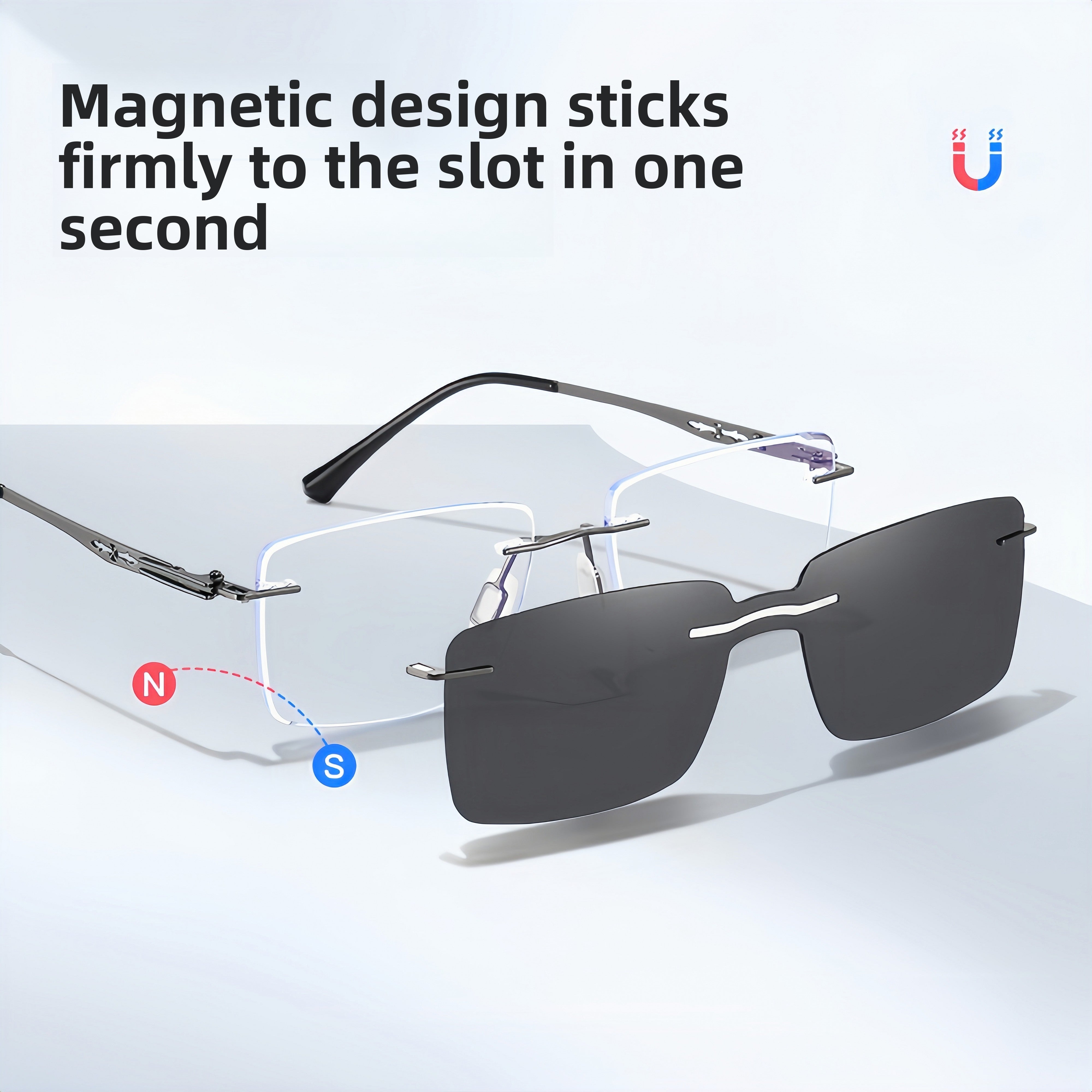 Rimless Rx Frame with Magnetic Clip-On System