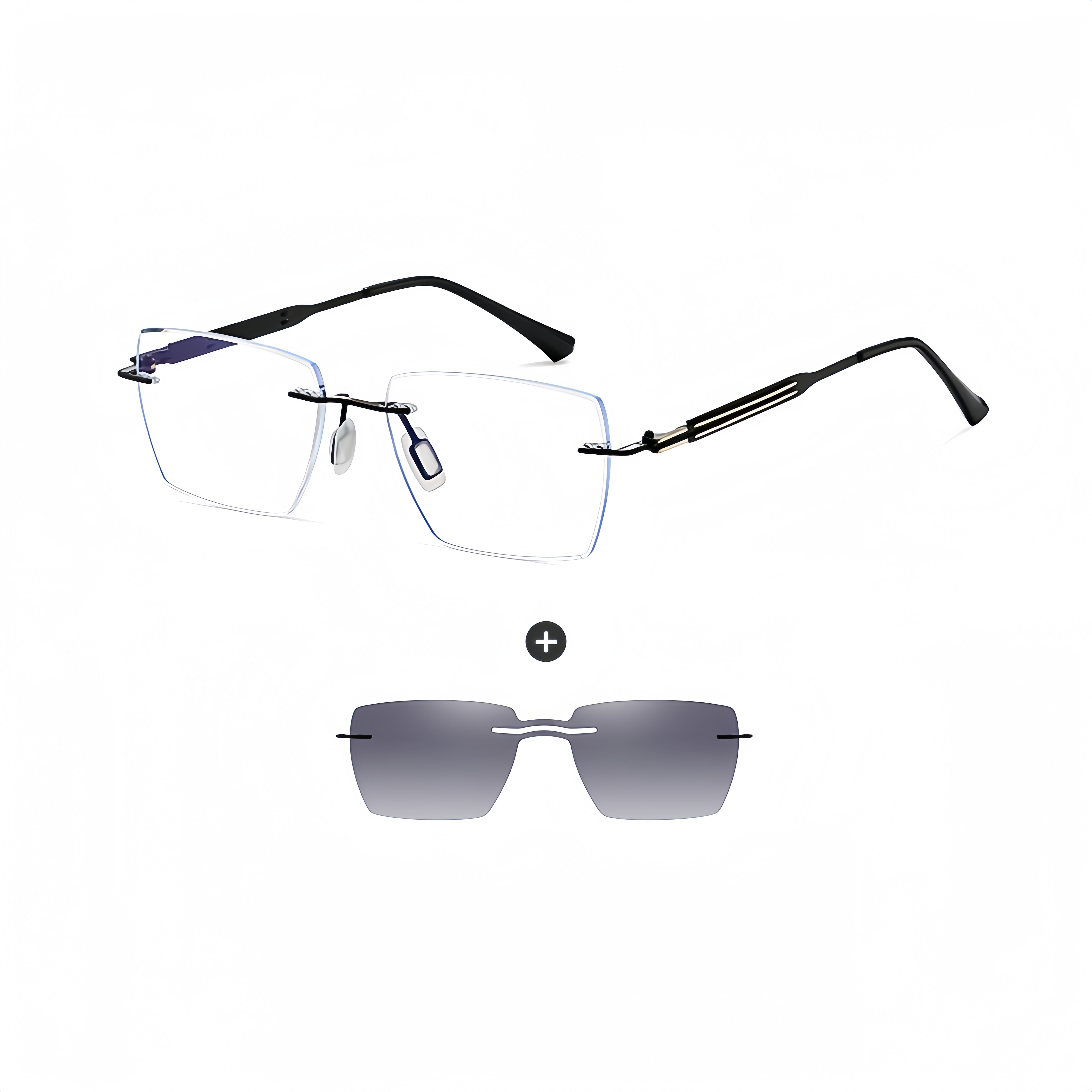 Men's Rimless Magnetic Clip-On Prescription Glasses Bundle