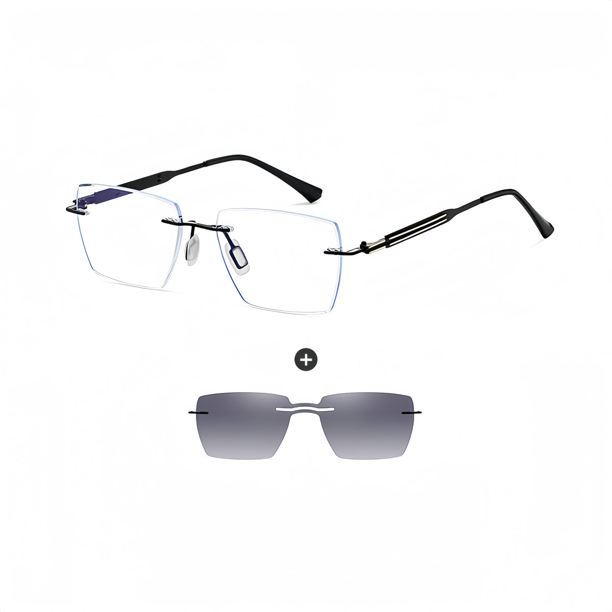 Men's Rimless Magnetic Clip-On Prescription Glasses Bundle
