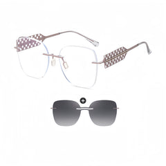 Women's Rimless All-in-One Magnetic Clip Sunglasses + Prescription Frame