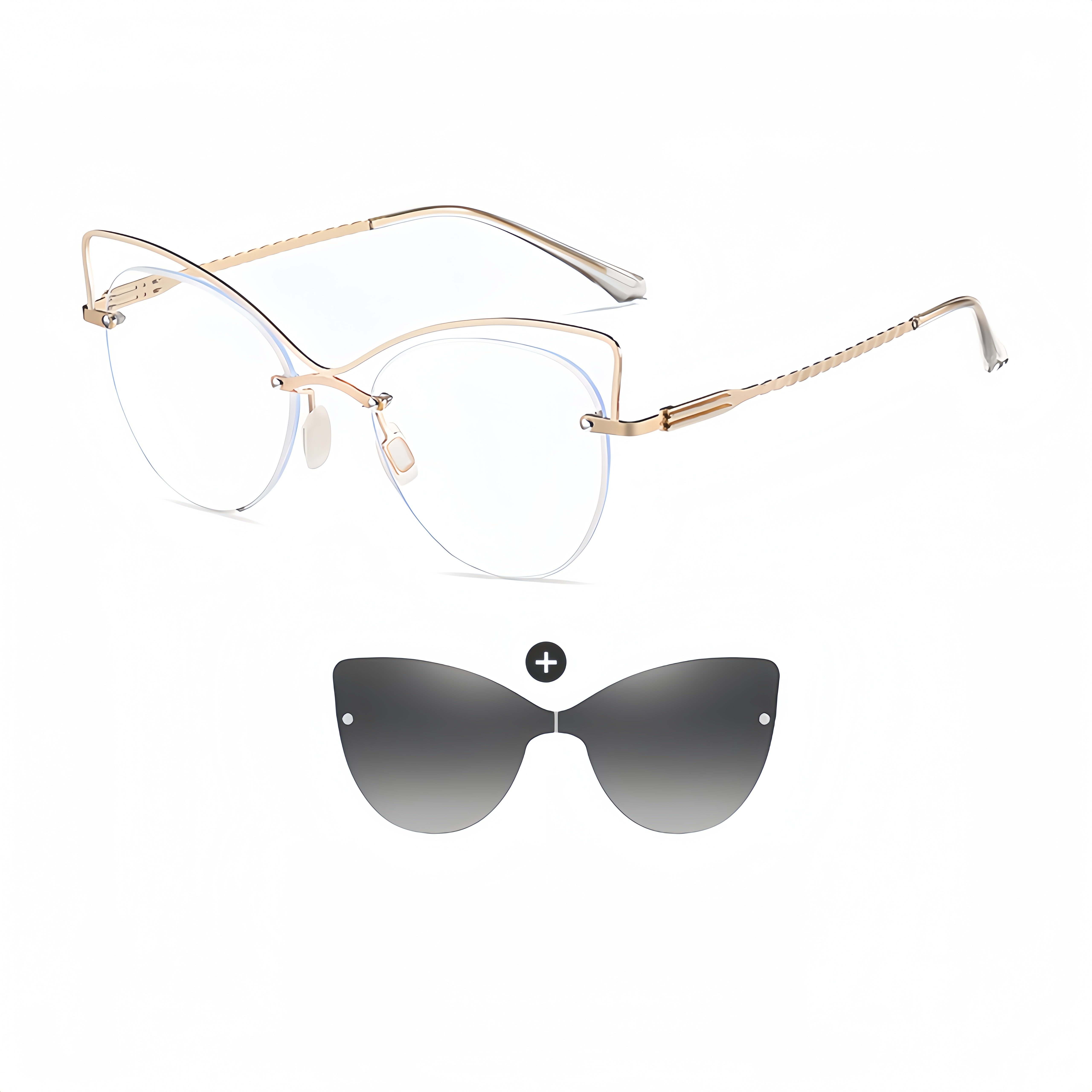 Women's Rimless Magnetic Clip-On Sunglasses Compatible with Prescription Frames