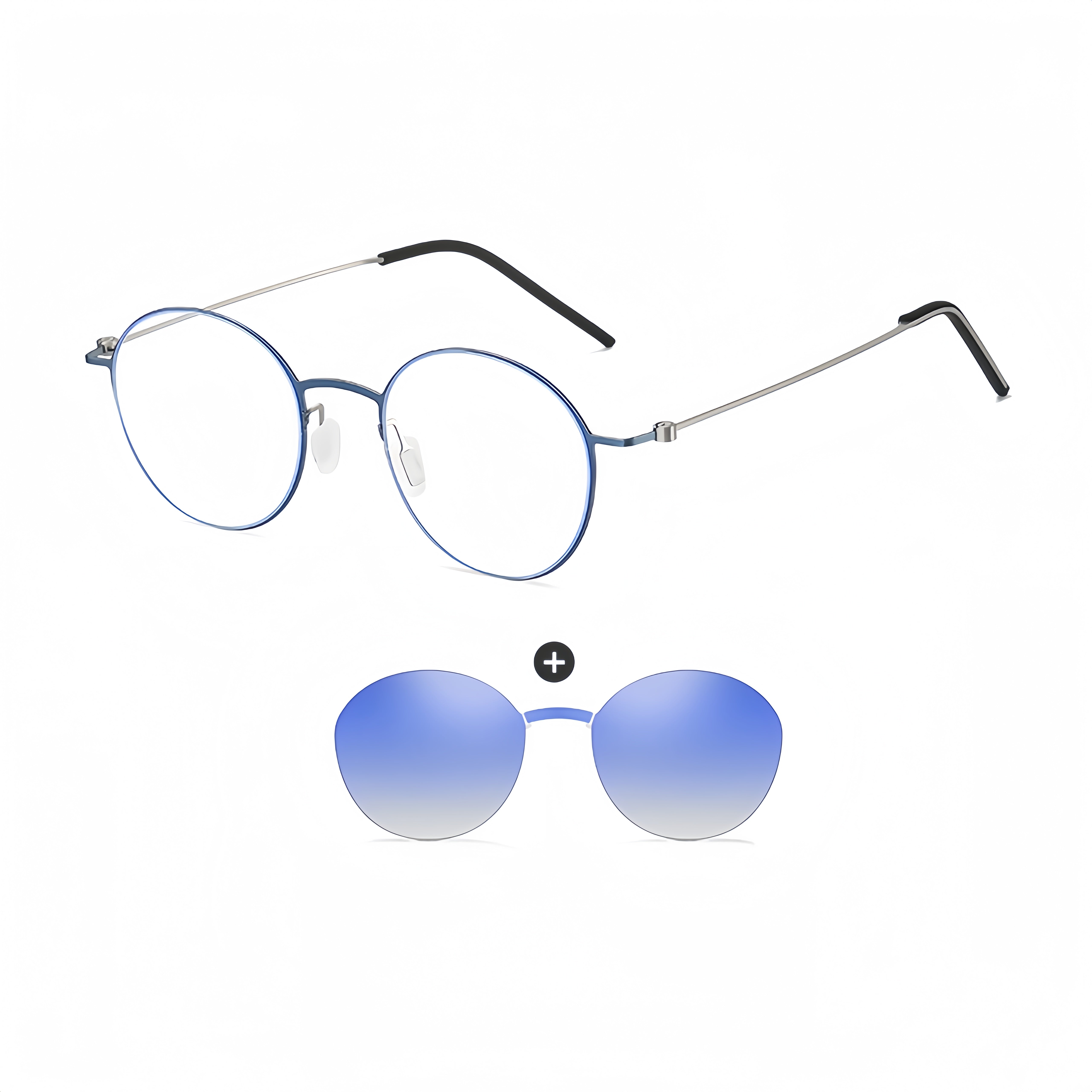 Round Magnetic RX Frame with Clip-On Sunglasses