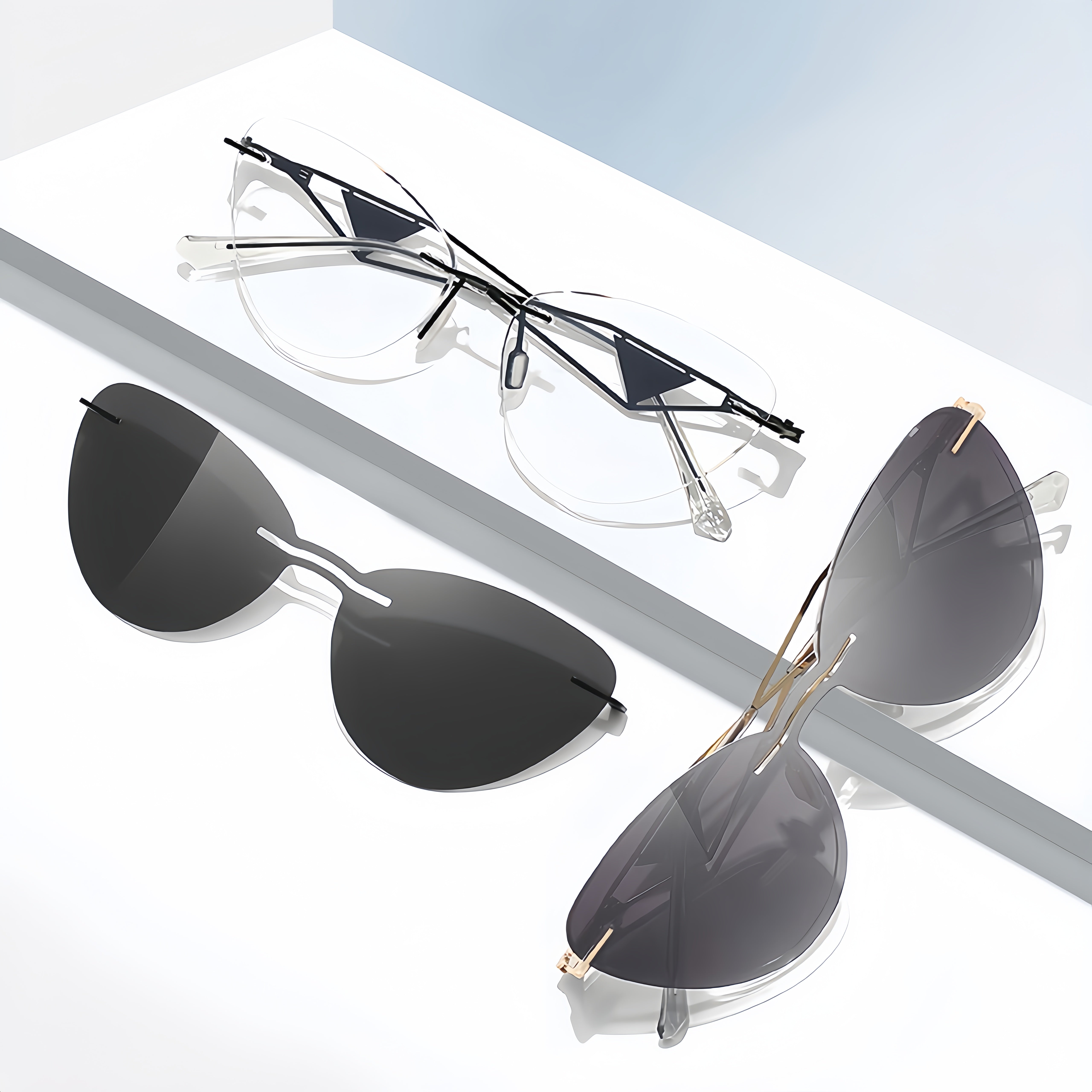 Cat-Eye Rimless RX Frame with Magnetic Clip