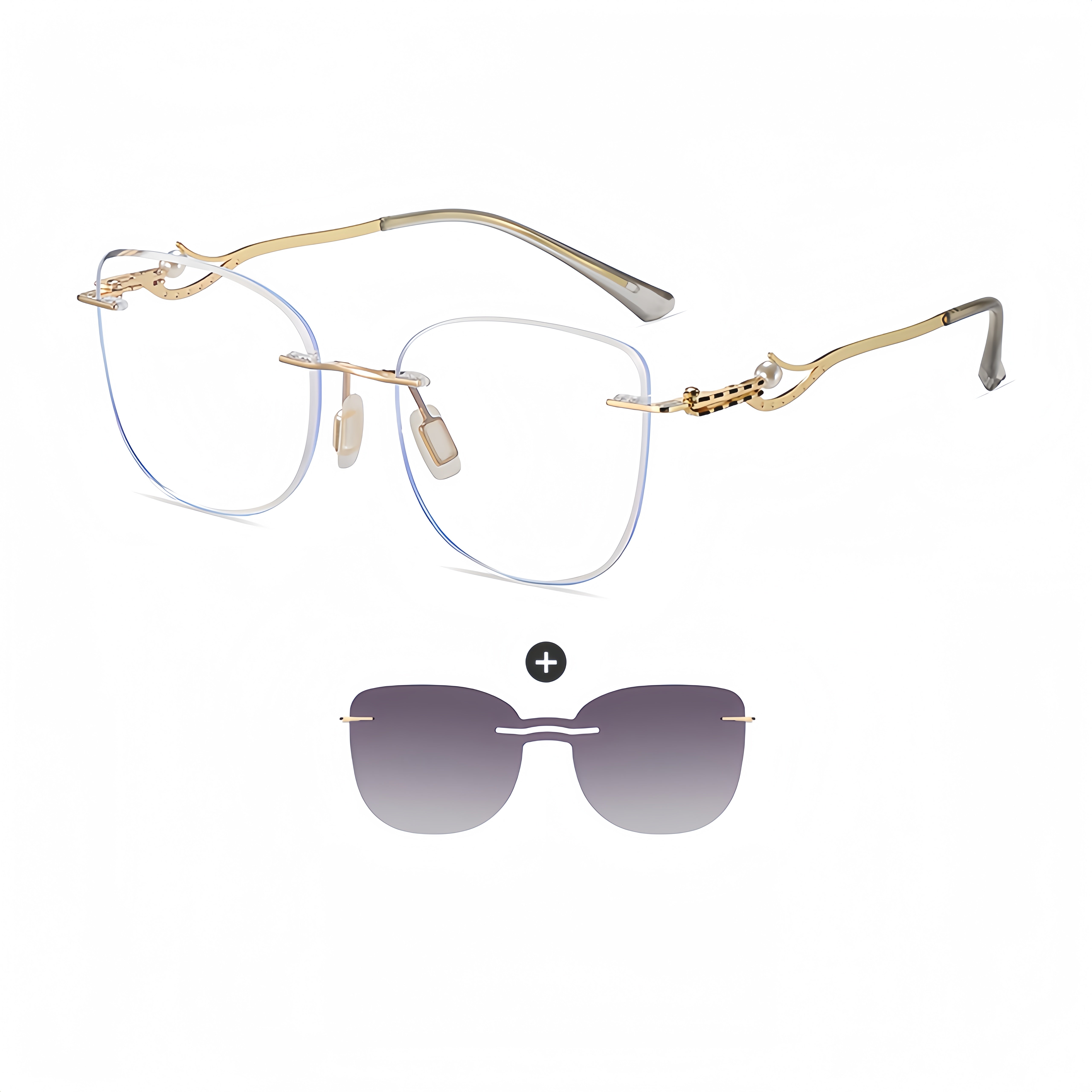 Rimless Magnetic Clip Sunglasses + RX Frame
