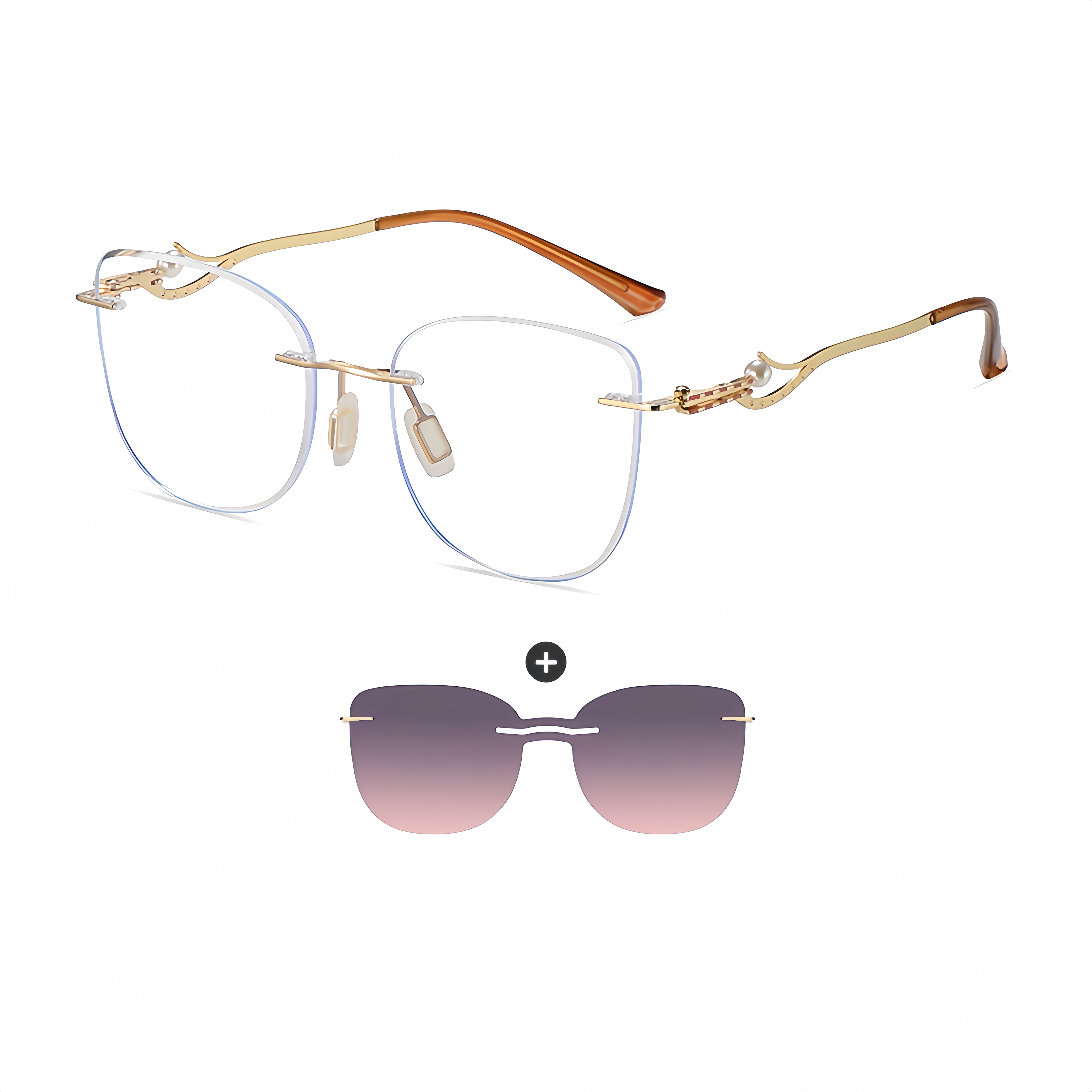 Rimless Magnetic Clip Sunglasses + RX Frame
