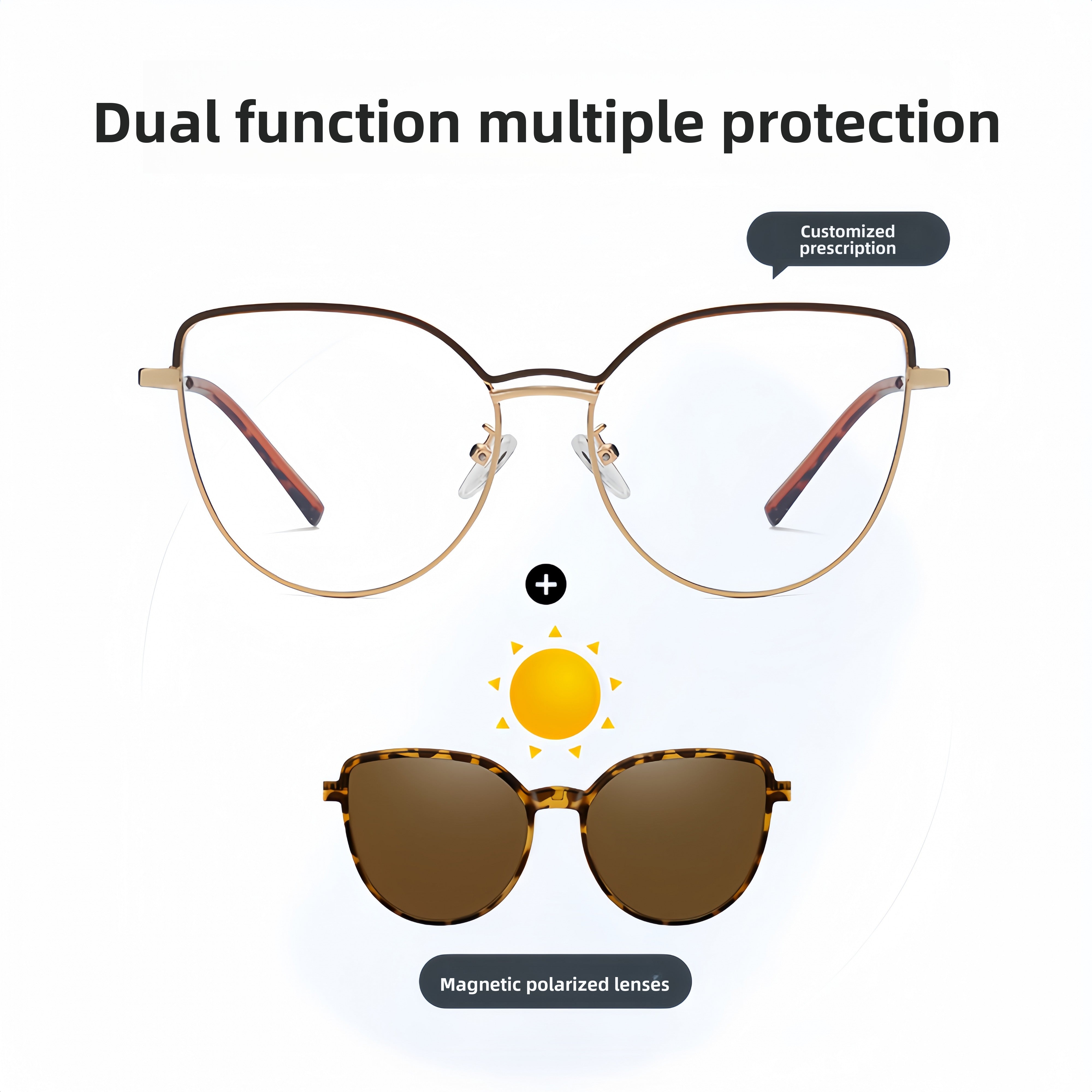 Women's TR90 Prescription Frames with Magnetic Clip-On Sunglasses Bundle