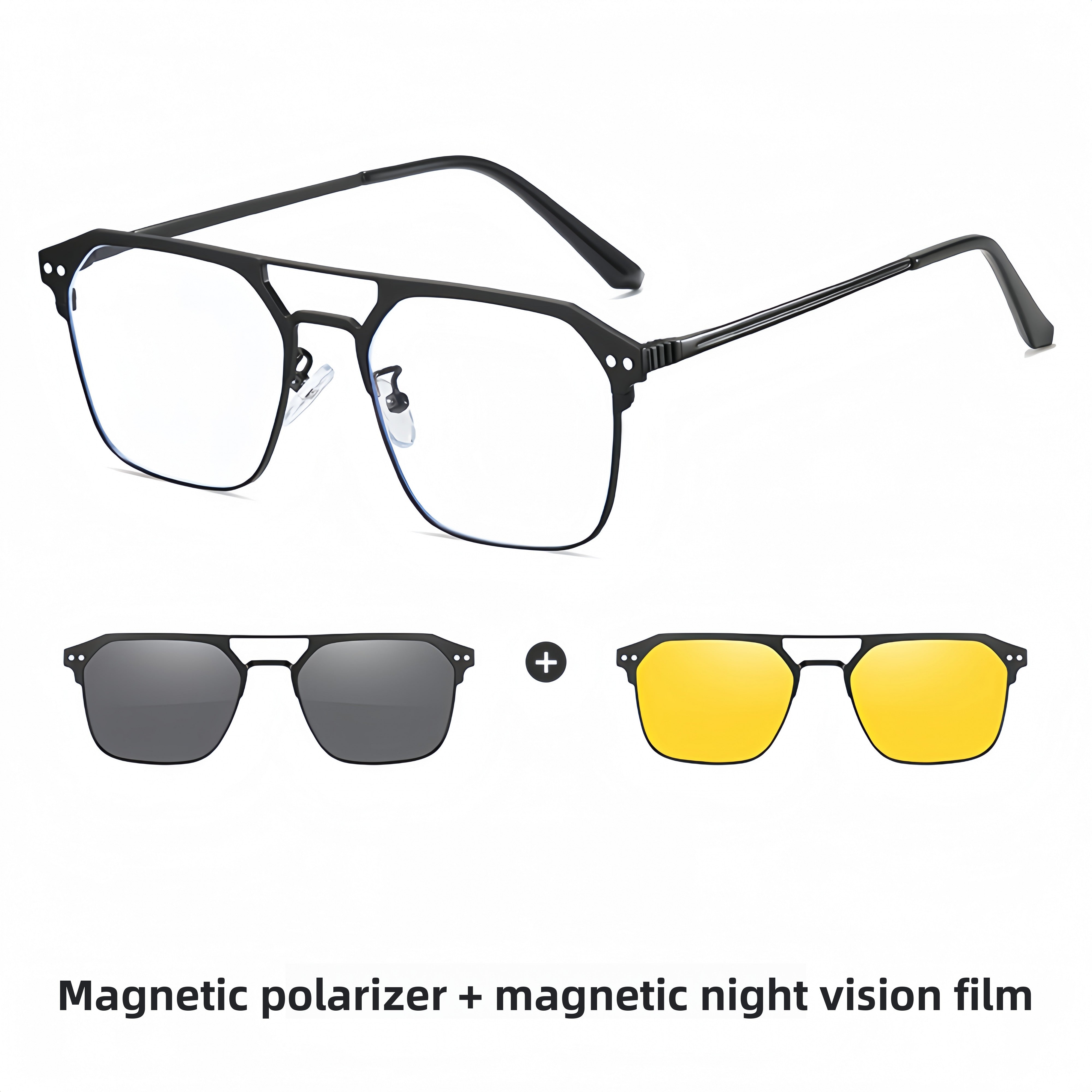 Men's Magnetic Clip-On Sunglasses + Prescription Glasses Frame