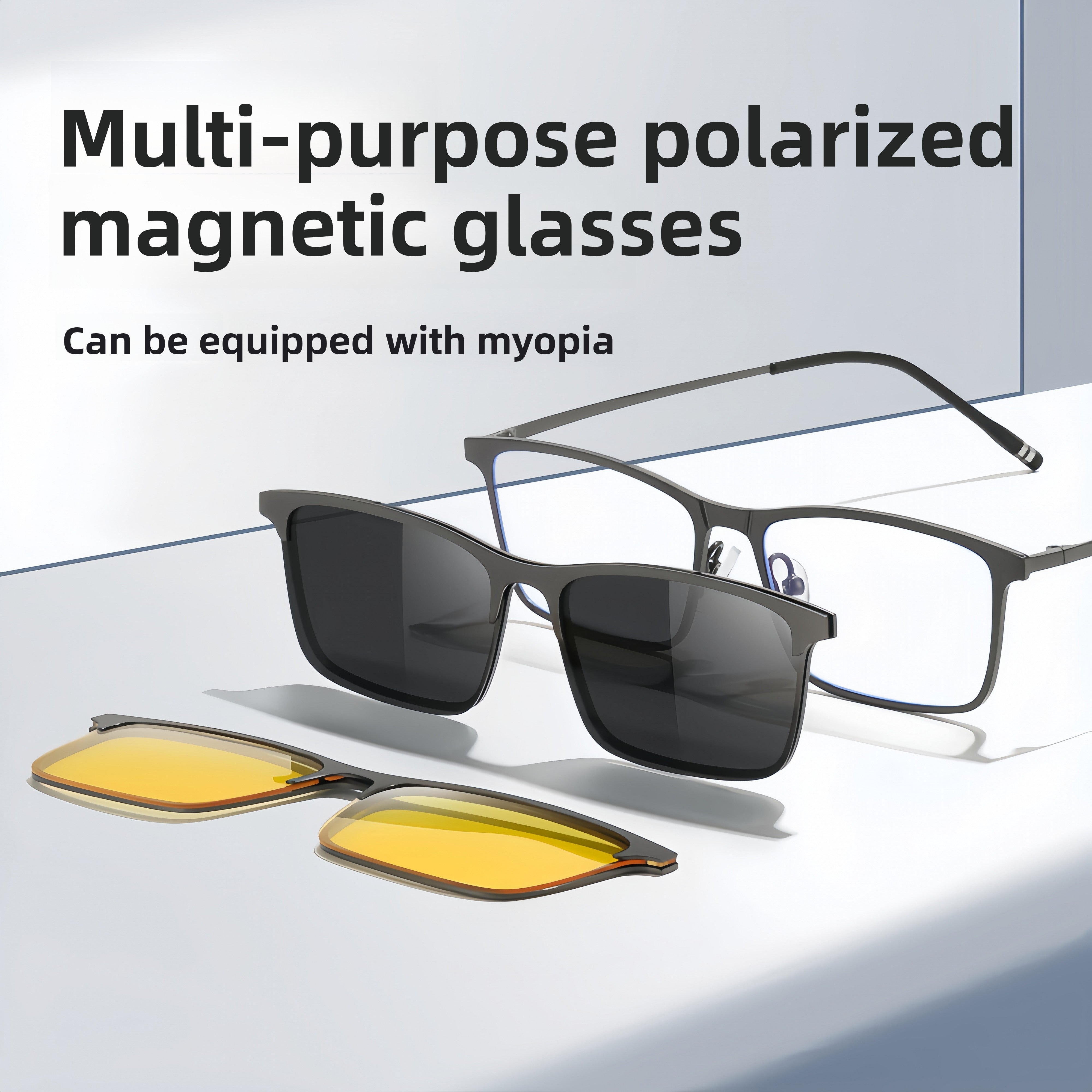 Men's Magnetic Flip-up Clip-on Sunglasses with Prescription Frame