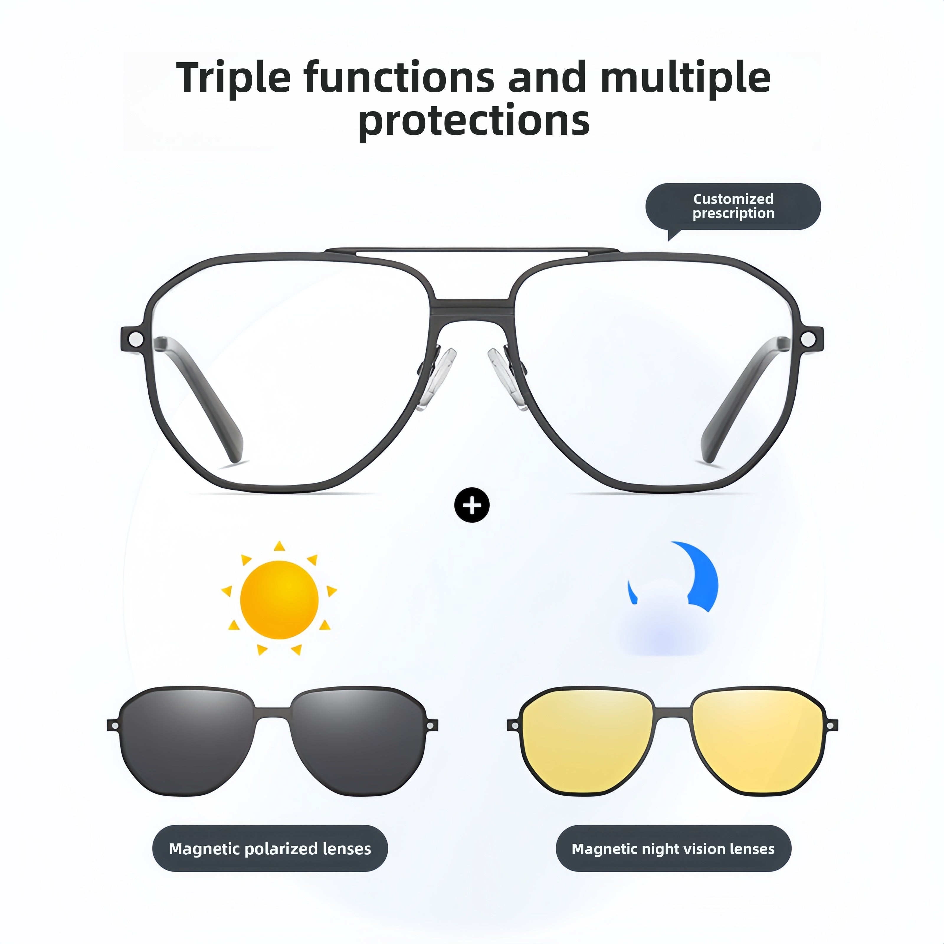 Men's Aluminum-Magnesium 3-in-1 Sunglasses Frame