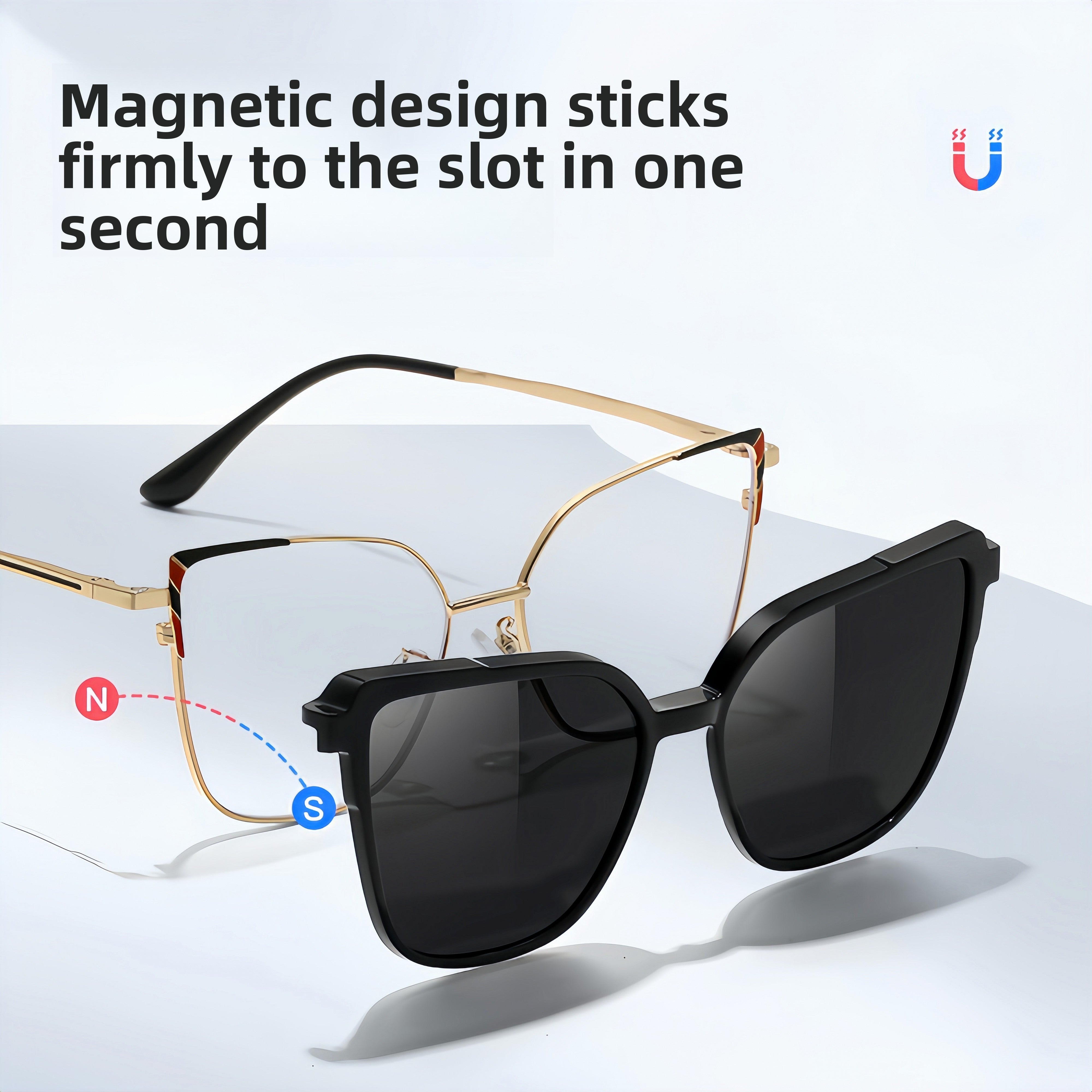 Women's Metal Prescription Glasses & Magnetic Clip-on Sunglasses Set