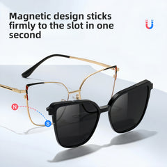 Women's Metal Prescription Glasses & Magnetic Clip-on Sunglasses Set